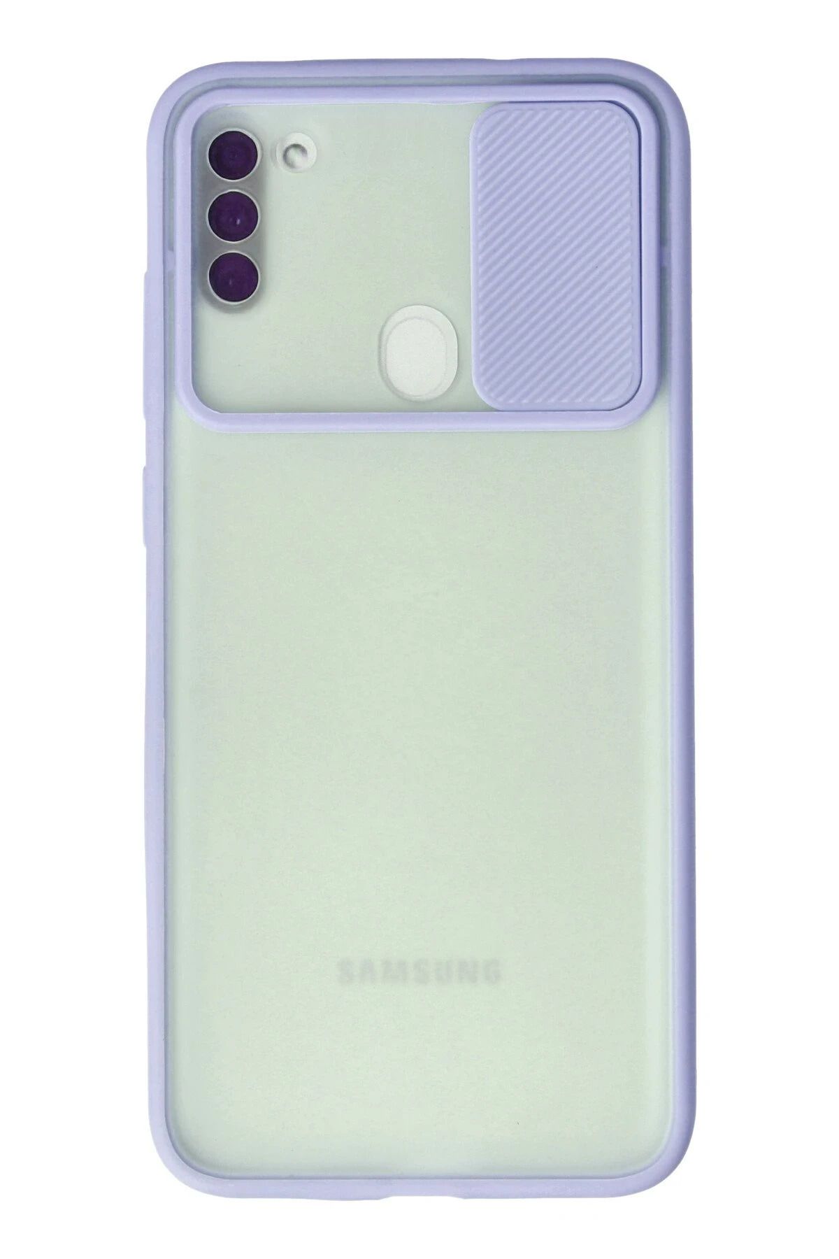 NewFace Samsung Galaxy A11 Kılıf Palm Buzlu Kamera Sürgülü Silikon - Lila HNZRN