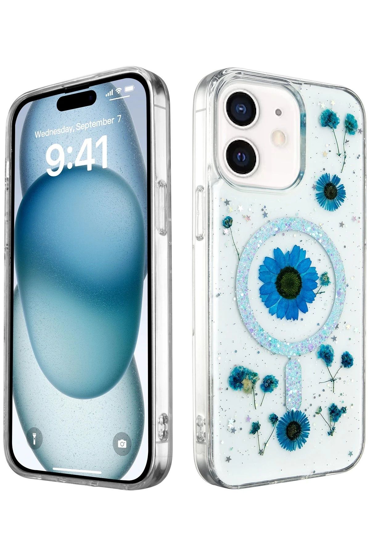 NewFace iPhone 12 Kılıf Daisy Simli Magsafe Kapak - Mavi FERRG