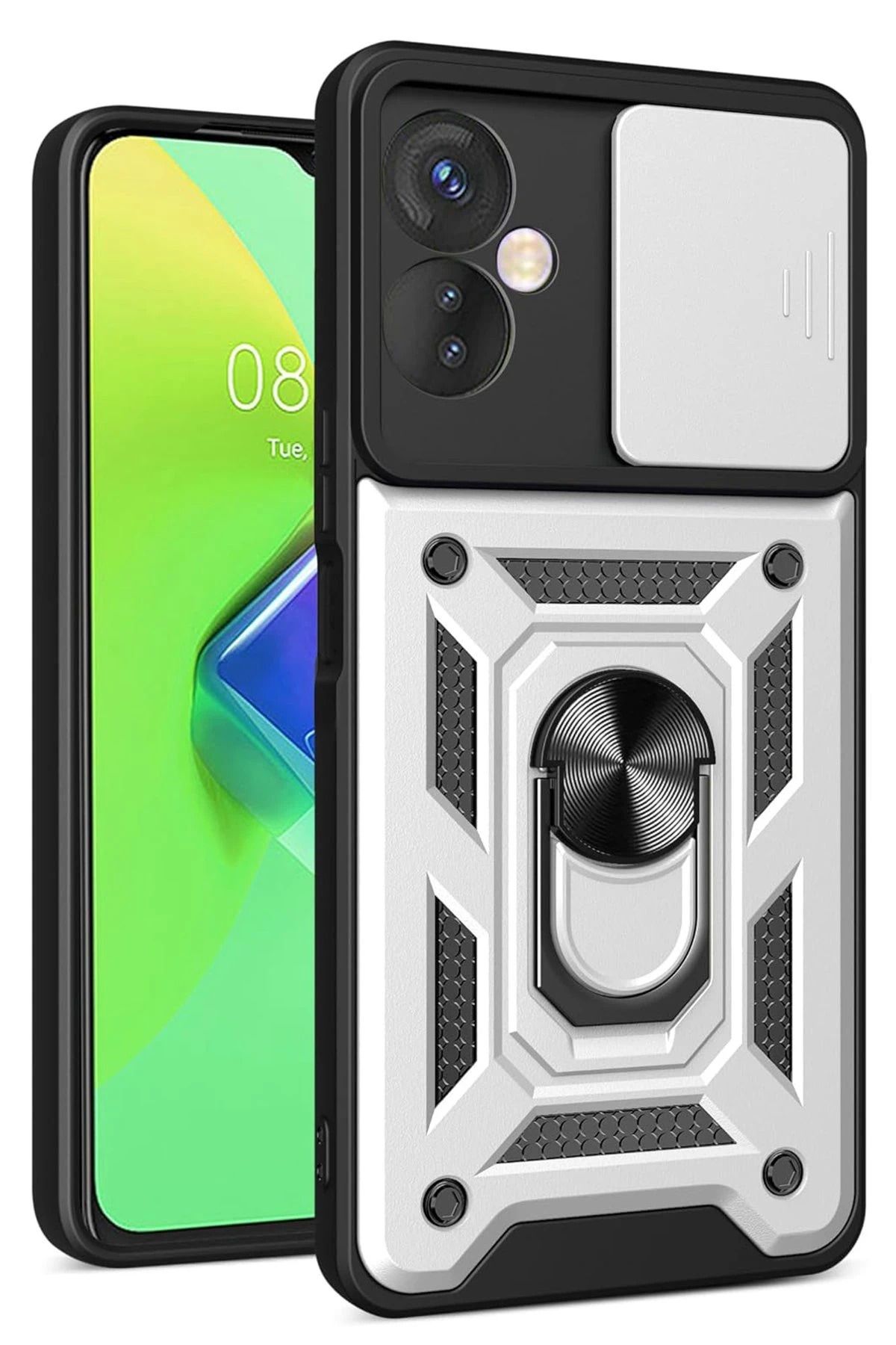 NewFace İnfinix Hot 30 4G Kılıf Pars Lens Yüzüklü Silikon - Gümüş BSTMY