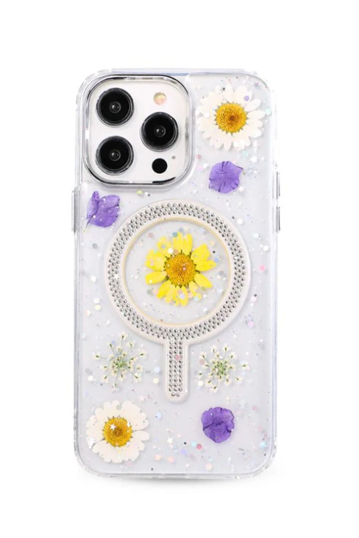 NewFace iPhone 14 Pro Max Flower Magsafe Kapak - Sarı HNZRN