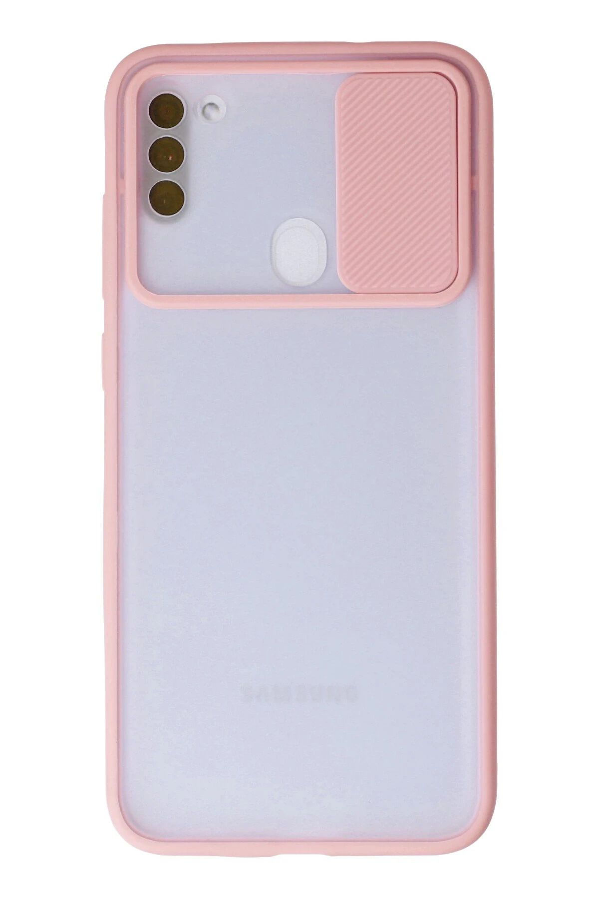 NewFace Samsung Galaxy A11 Kılıf Palm Buzlu Kamera Sürgülü Silikon - Pembe BSTMY