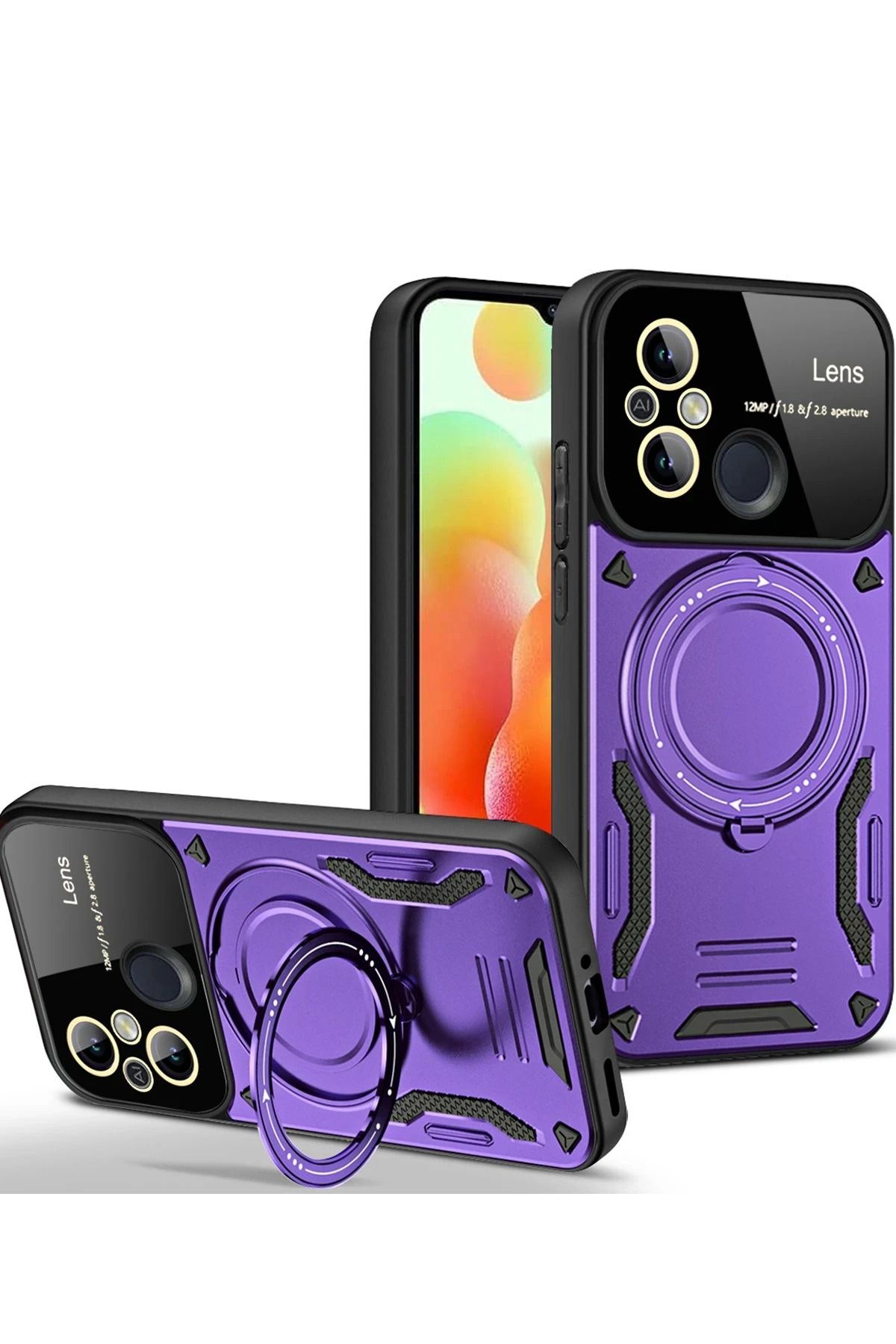 NewFace Xiaomi Redmi 12C Kılıf Joy Lens Standlı Kapak - Mor JOJUA