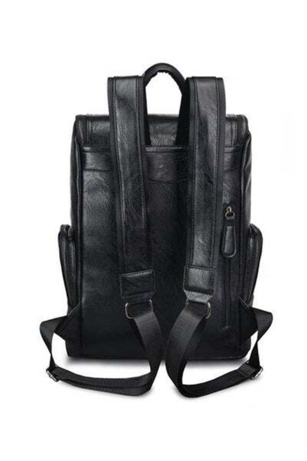 HALAMODO-Zip Closure Leather Backpack Black 2