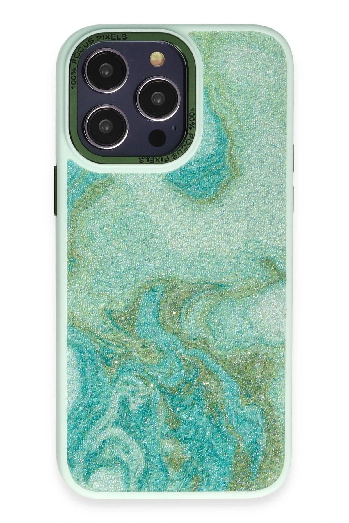 NewFace iPhone 12 Pro Max Kılıf Moda Simli Kapak - Yeşil NRMSA