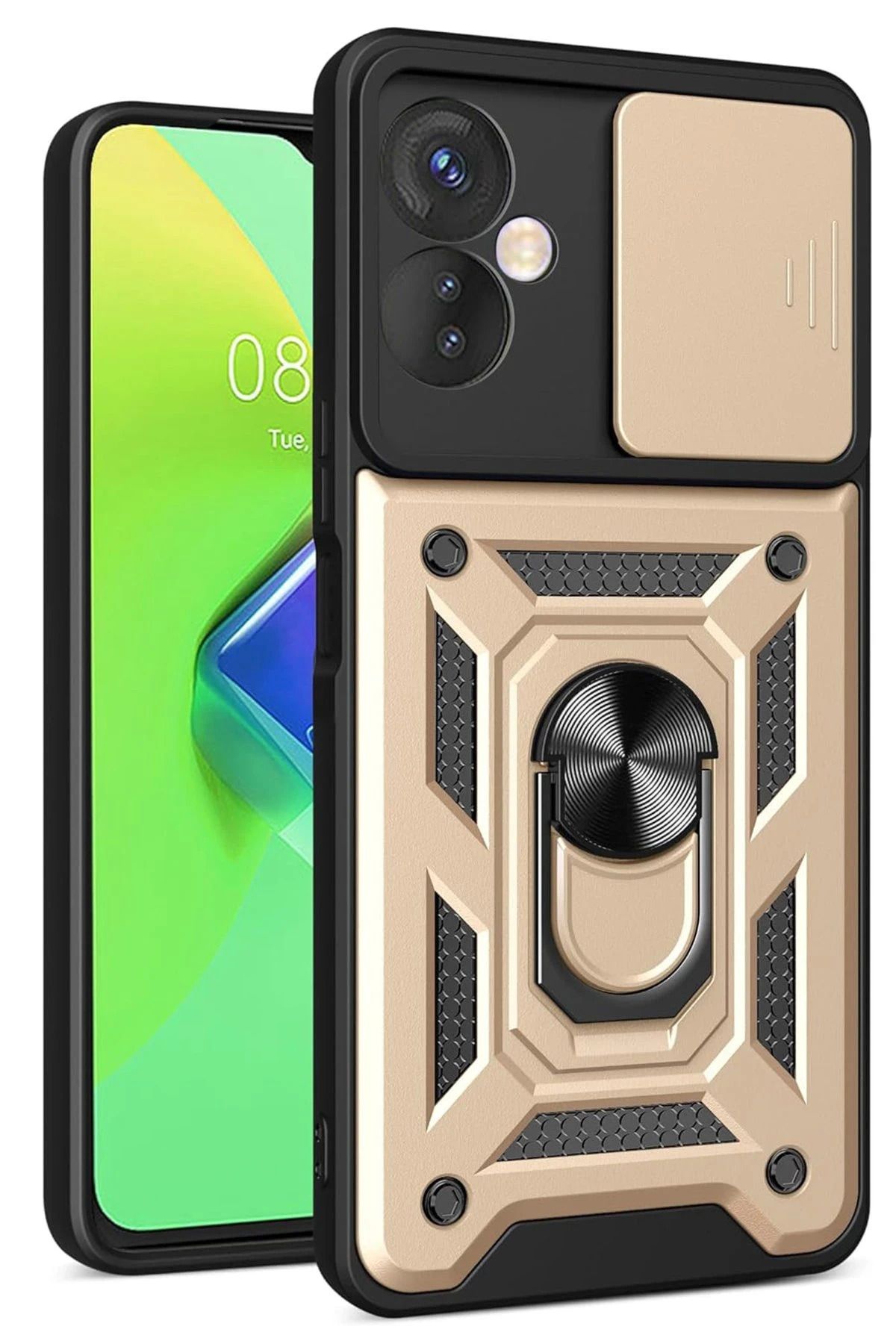 NewFace İnfinix Hot 30 4G Kılıf Pars Lens Yüzüklü Silikon - Gold BSTMY