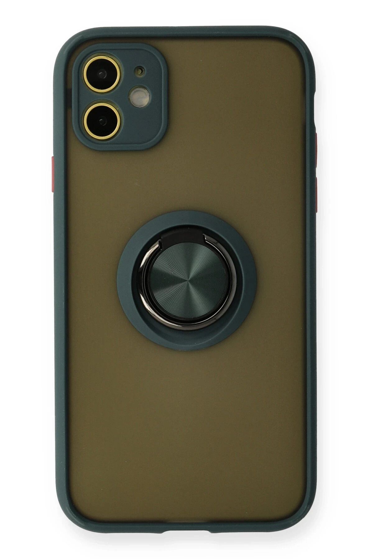 NewFace iPhone 11 Kılıf Montreal Yüzüklü Silikon Kapak - Yeşil YNSMR