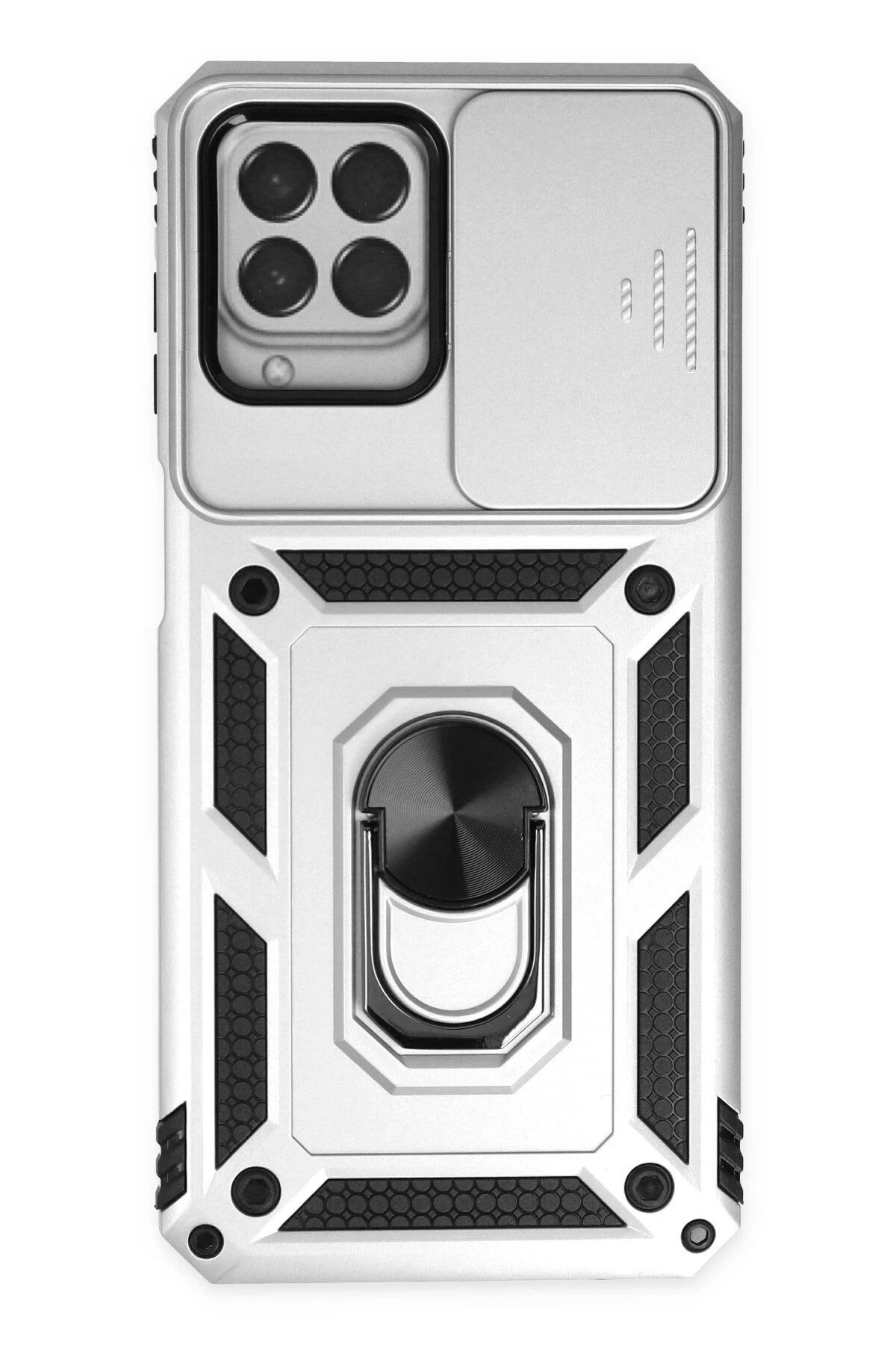 NewFace Samsung Galaxy M33 Kılıf Pars Lens Yüzüklü Silikon - Gümüş JOJUA
