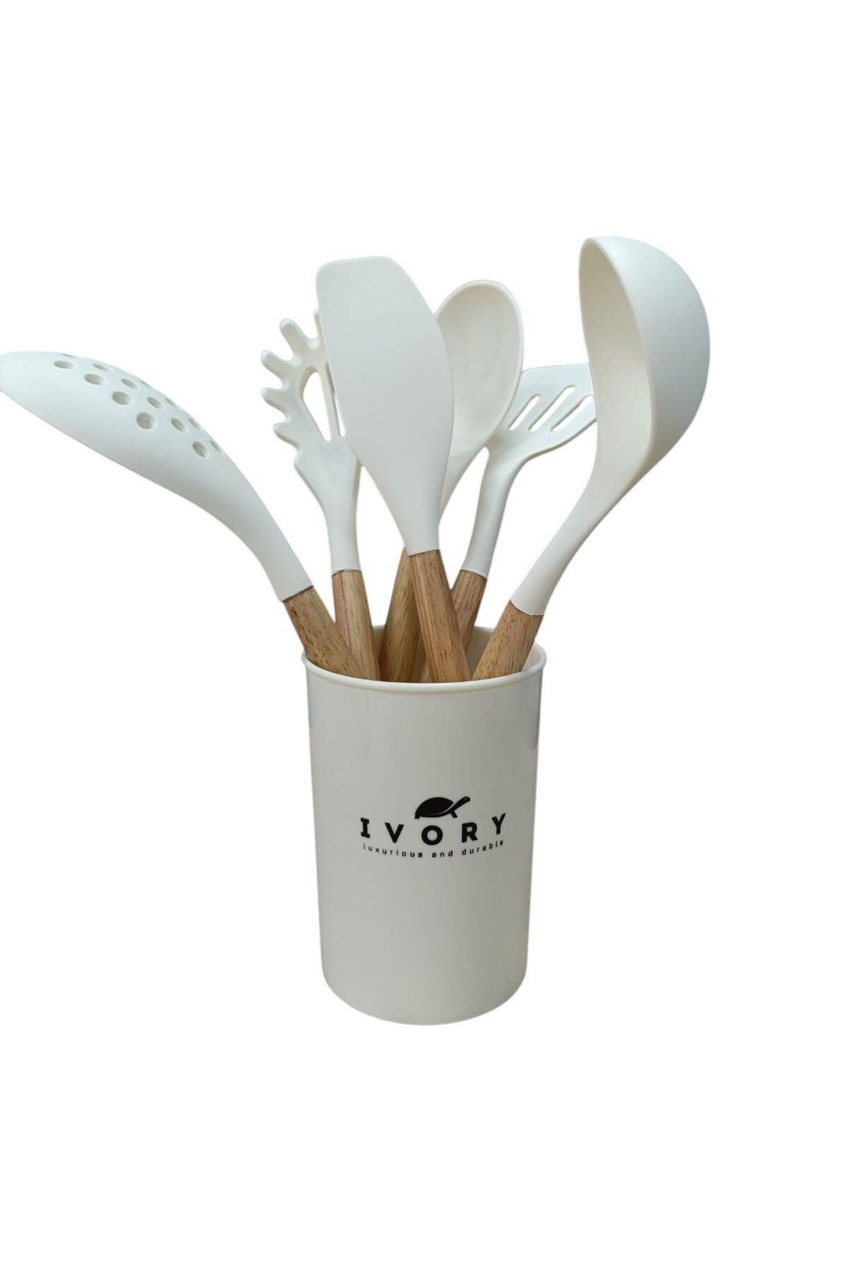 IVORY Bambu Saplı Silikon Mutfak Seti 6 Parça Beyaz