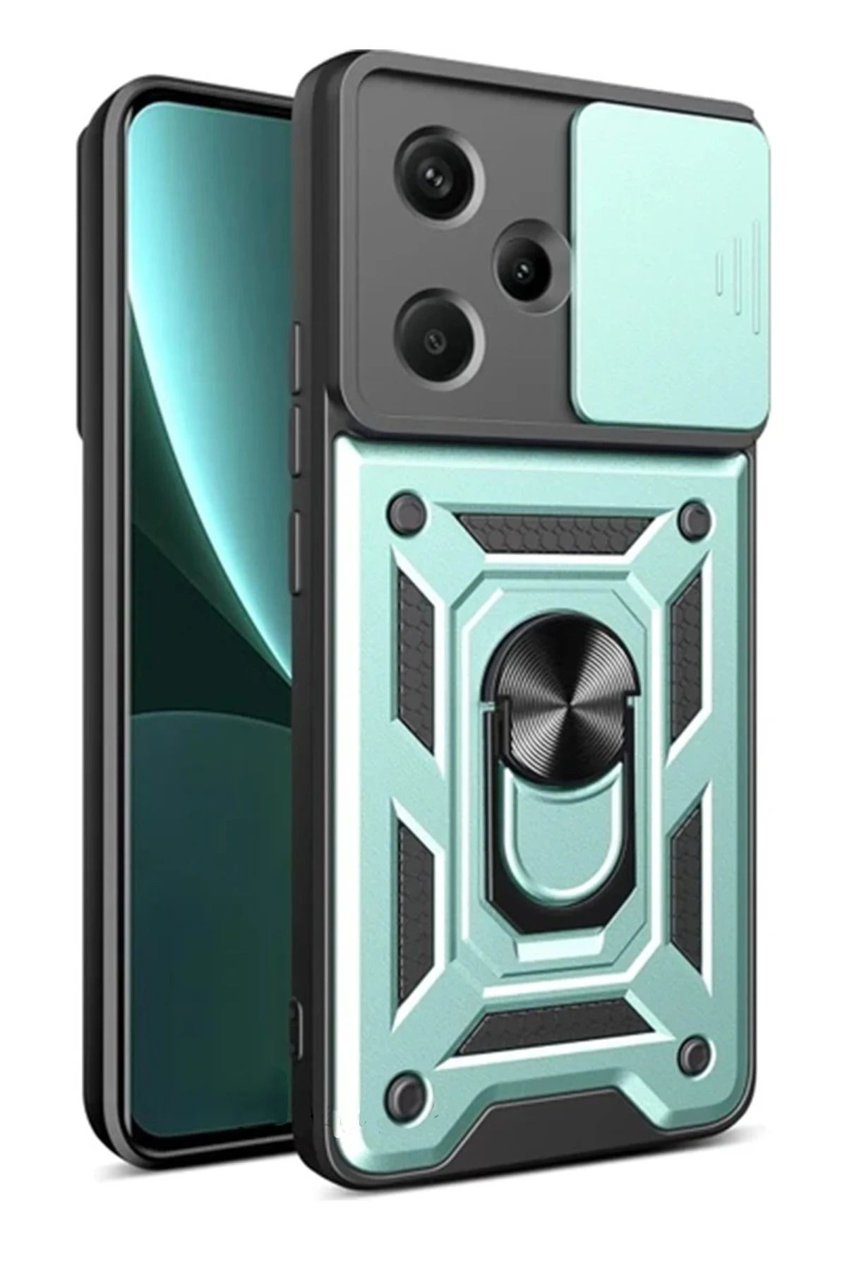 NewFace Xiaomi Redmi Note 13 Pro Plus Kılıf Pars Lens Yüzüklü Silikon - Yeşil BSTMY