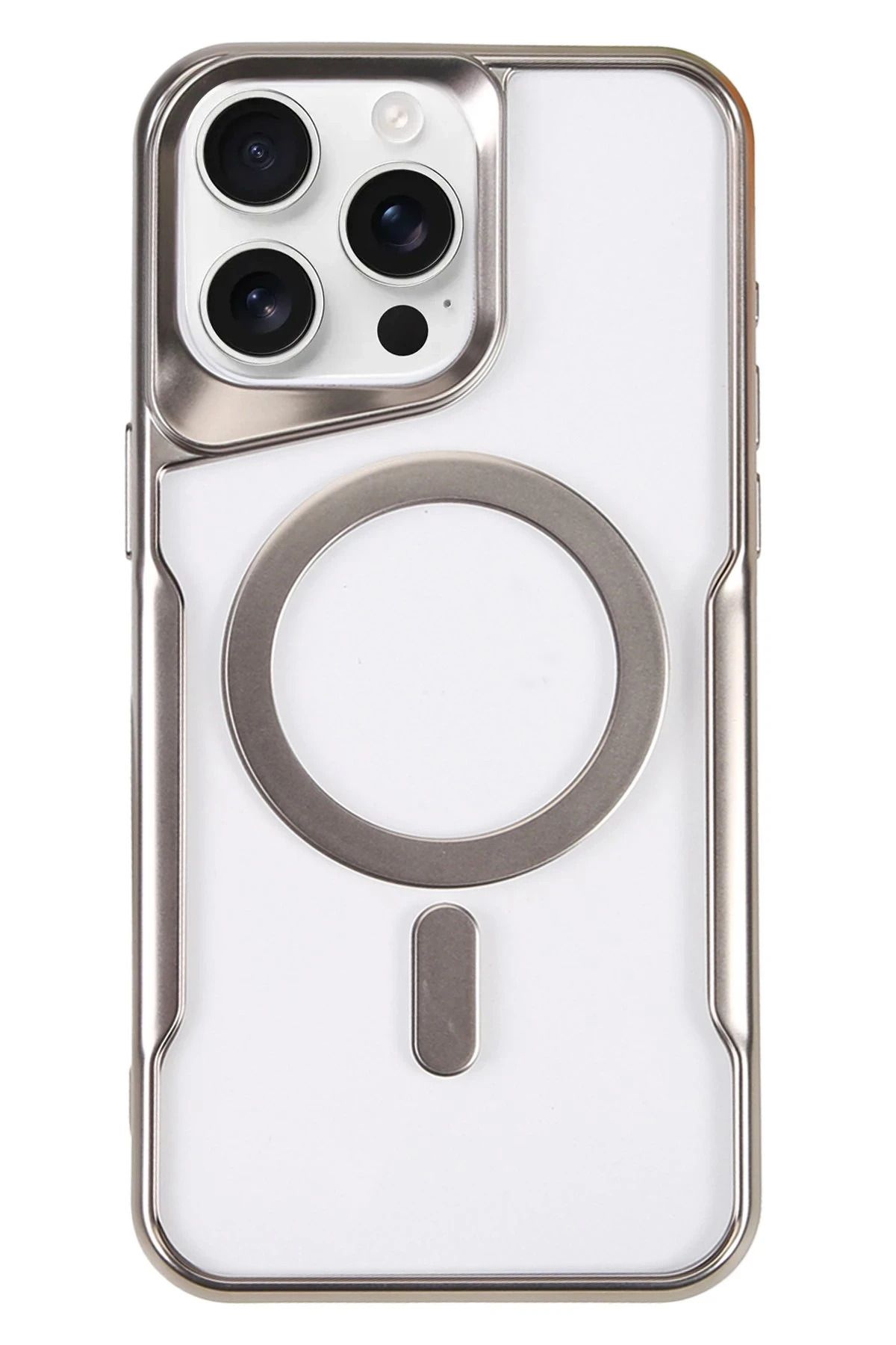 NewFace iPhone 16 Pro Kılıf Boyi Magsafe Silikon Kapak - Gümüş BSTMY