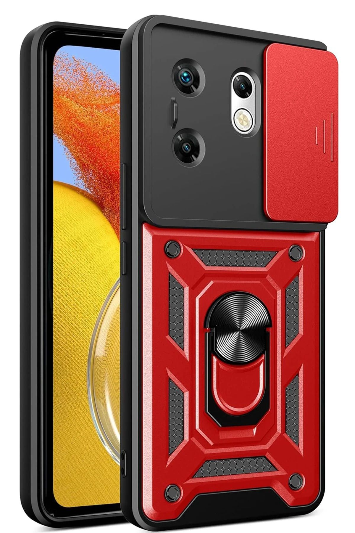 NewFace İnfinix Zero 30 4G Kılıf Pars Lens Yüzüklü Silikon - Kırmızı BSTMY