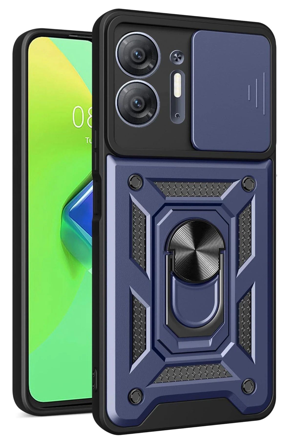 NewFace İnfinix Hot 30 5G Kılıf Pars Lens Yüzüklü Silikon - Lacivert BSTMY