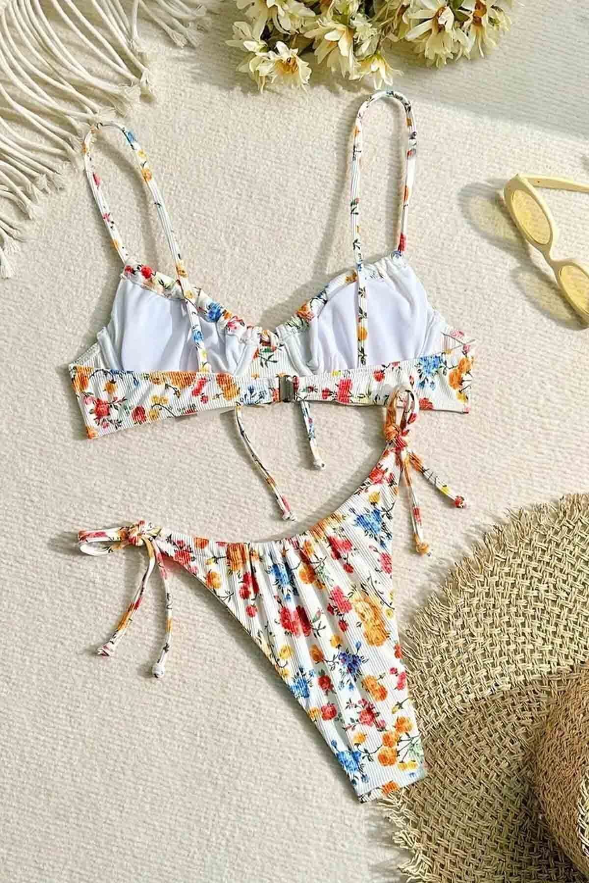 Angelsin-Tie-Up Floral Printed Bikini Bottom 5