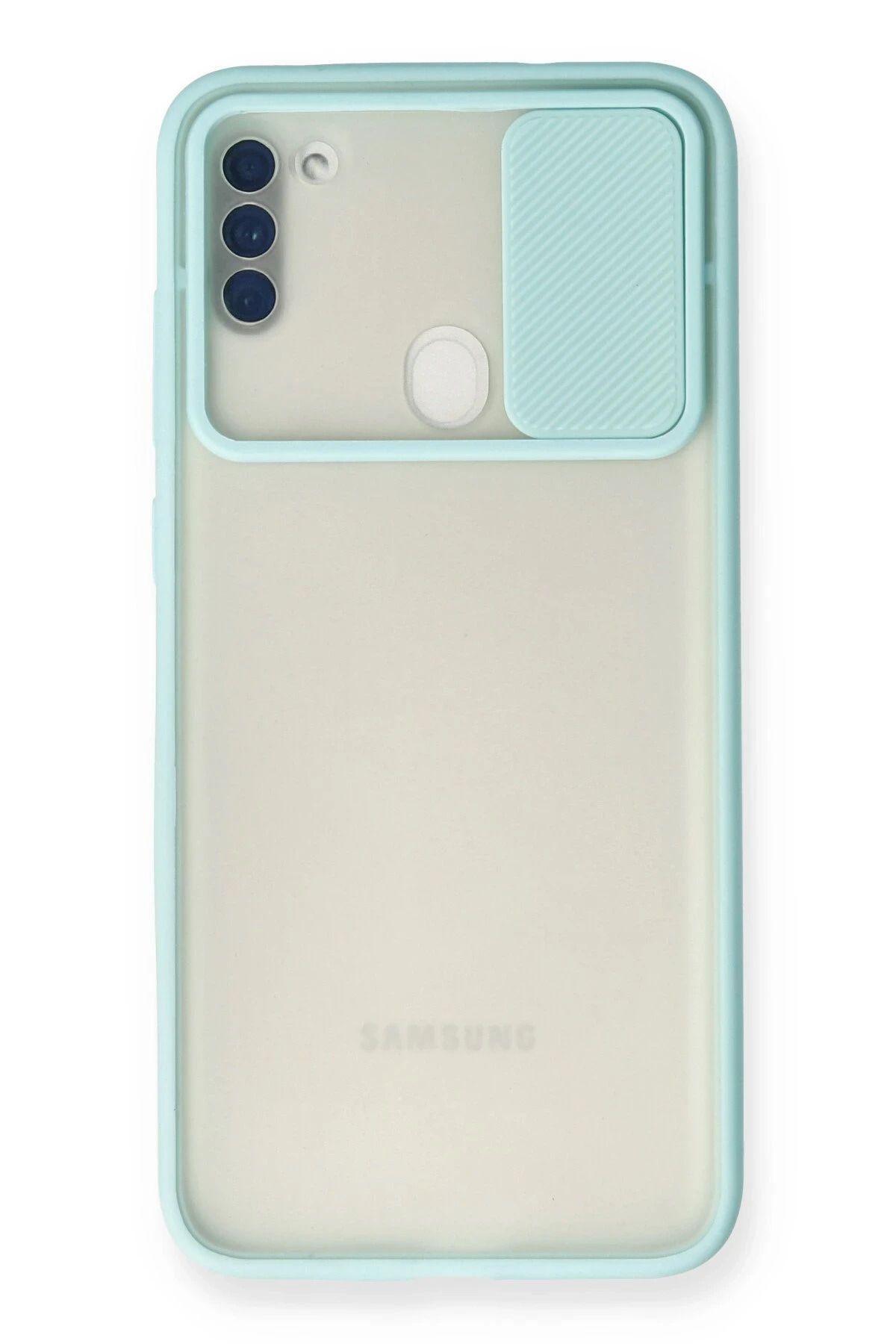 NewFace Samsung Galaxy A11 Kılıf Palm Buzlu Kamera Sürgülü Silikon - Turkuaz BSTMY