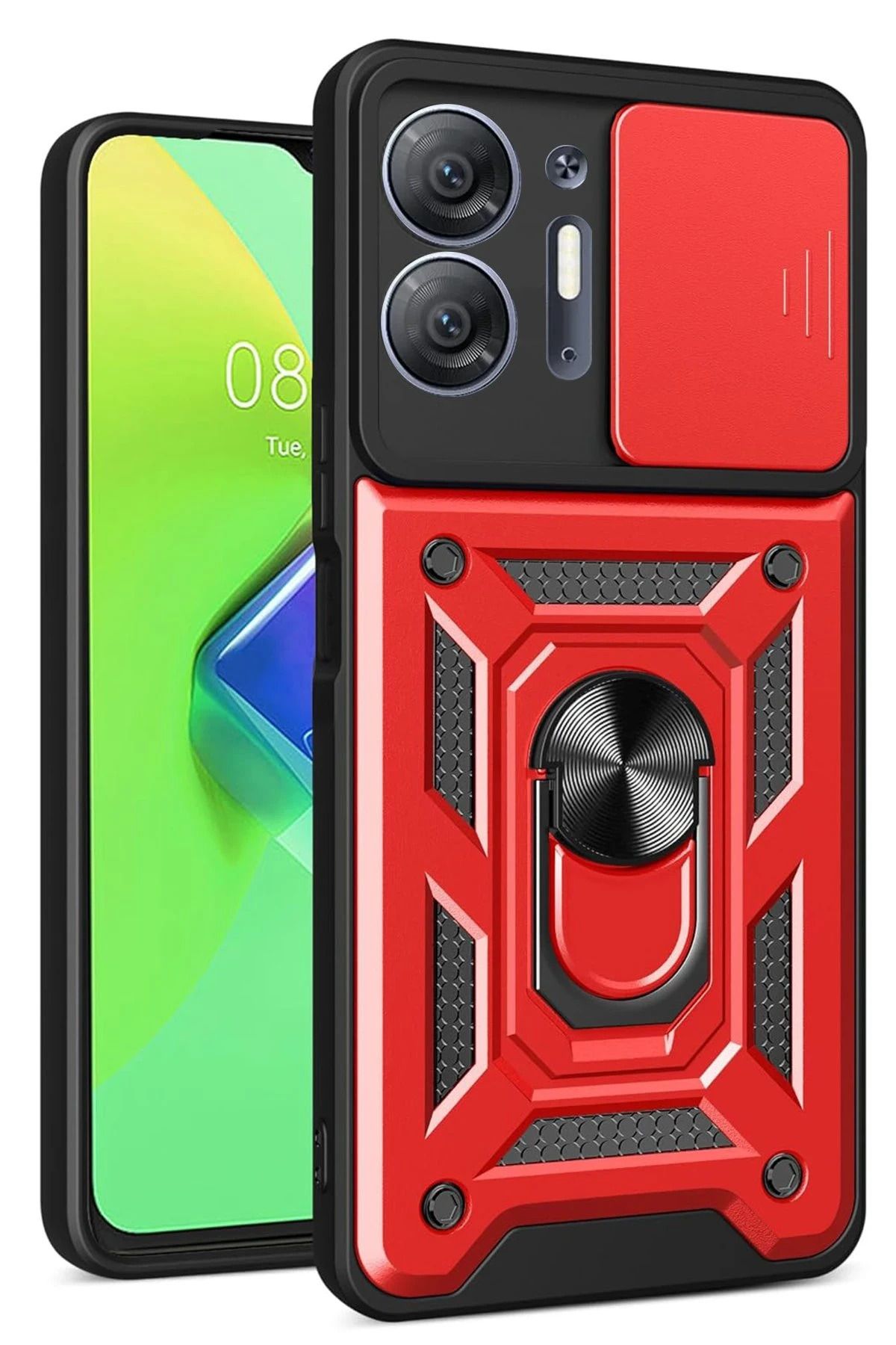 NewFace İnfinix Hot 30 5G Kılıf Pars Lens Yüzüklü Silikon - Kırmızı BSTMY