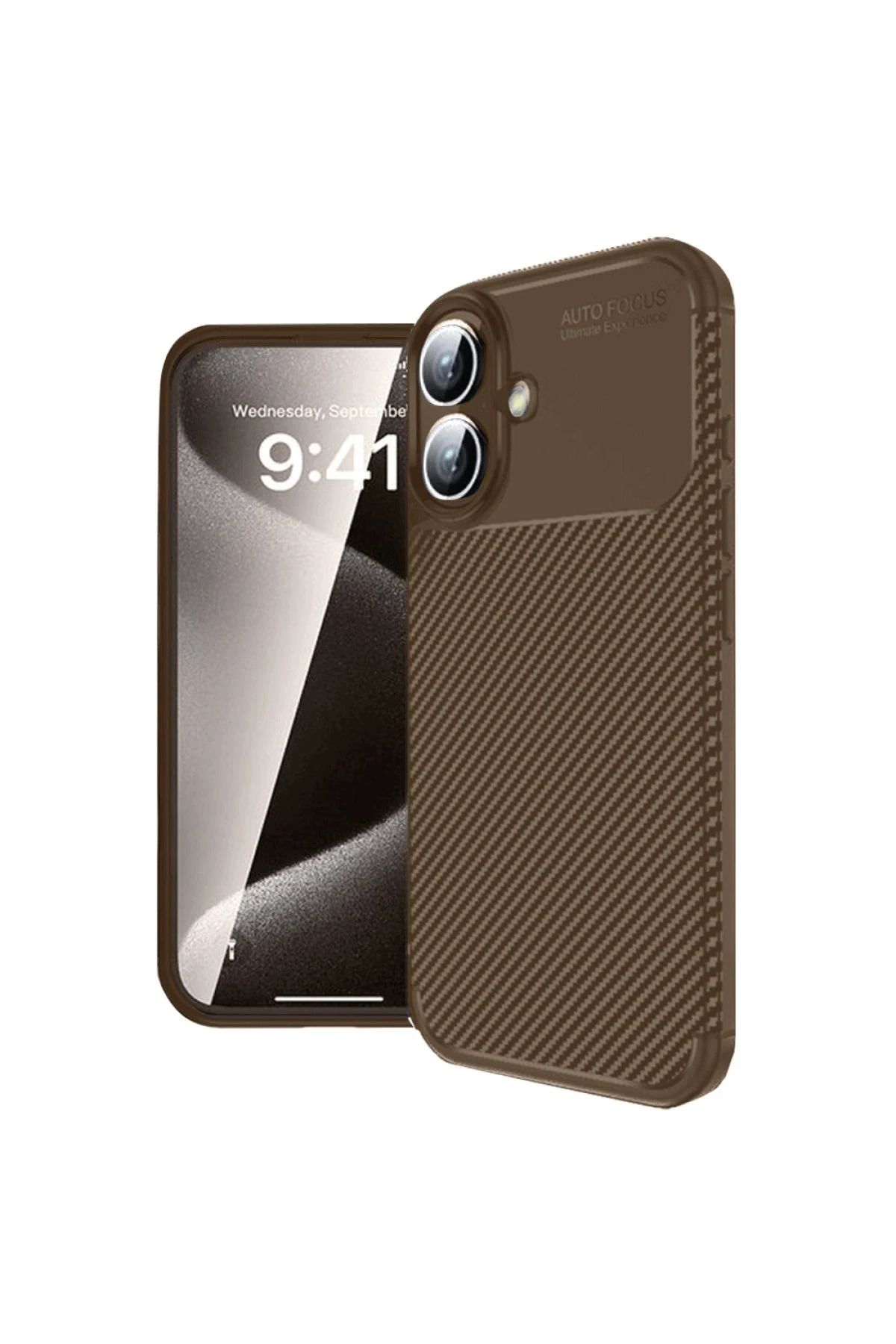 NewFace iPhone 16 Kılıf Auto Focus Karbon Kapak - Kahverengi NRMSA