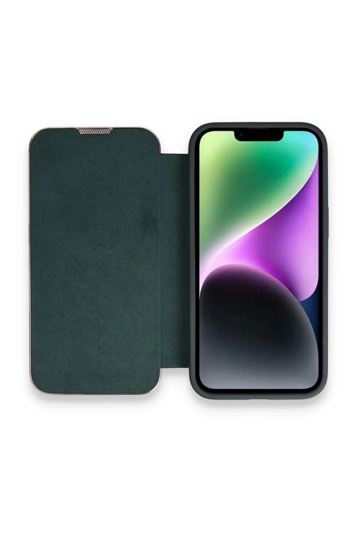 NewFace iPhone 14 Pro Kılıf Dolpin Kapaklı - Koyu Yeşil NRMSA