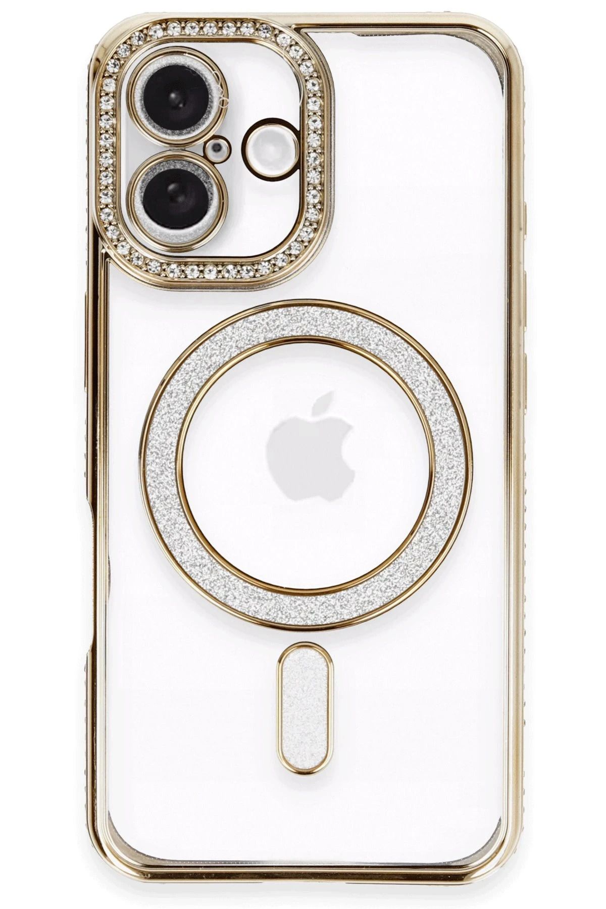 NewFace iPhone 16 Plus Kılıf Joke Simli Magneticsafe Kılıf - Gold HNZRN