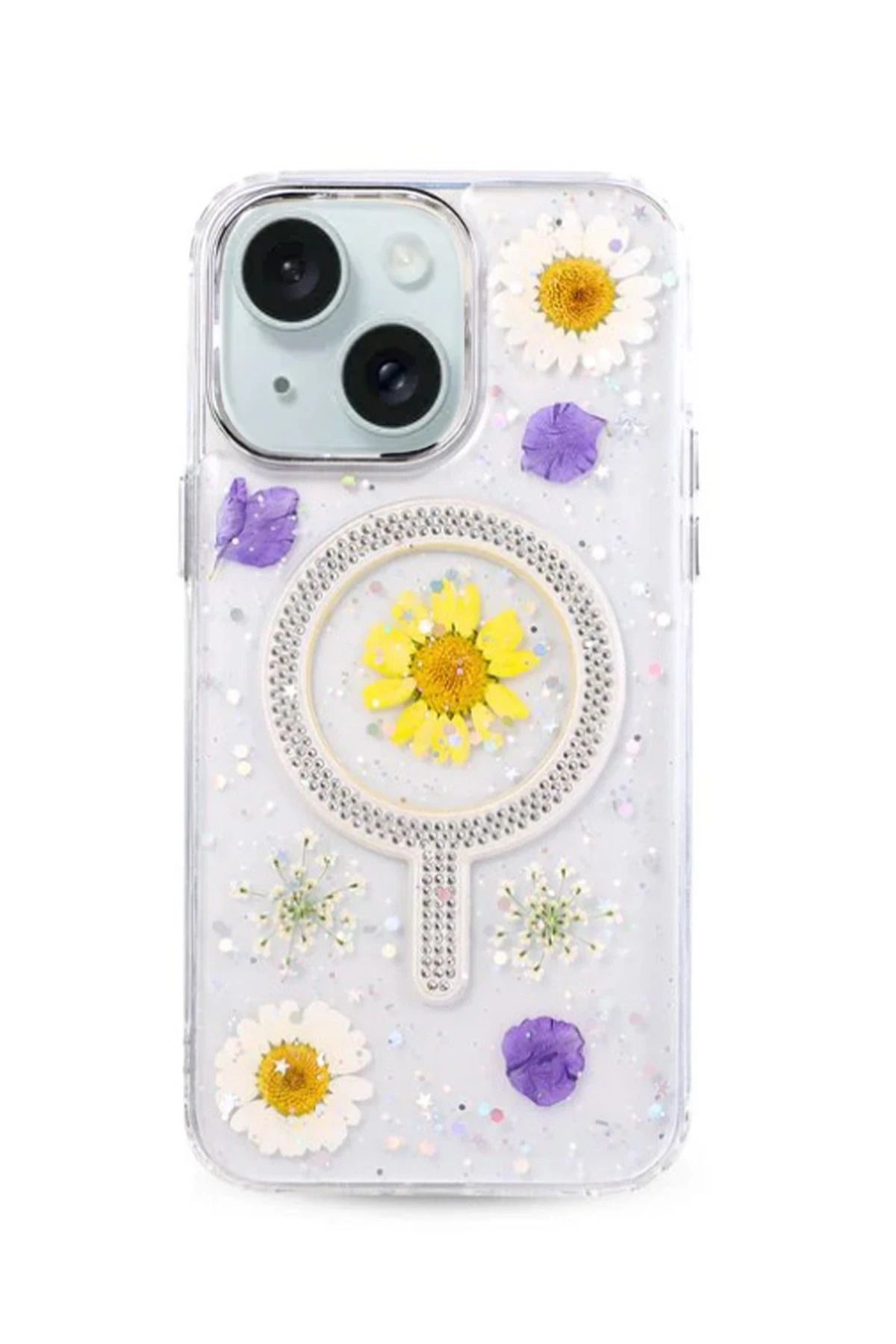 NewFace iPhone 14 Flower Magsafe Kapak - Sarı HNZRN