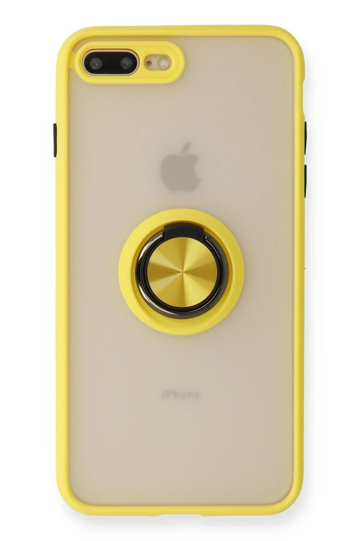 NewFace iPhone 7 Plus Kılıf Montreal Yüzüklü Silikon Kapak - Sarı HNZRN