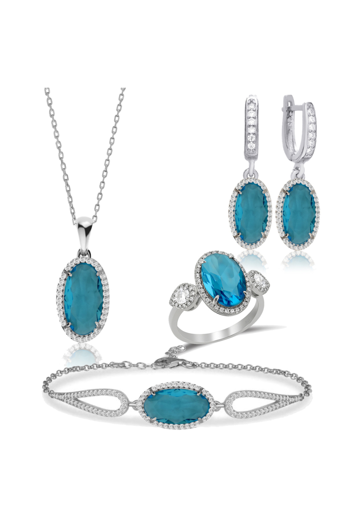 Silveranka 925 Ayar Gümüş Oval Taşlı Takı Seti