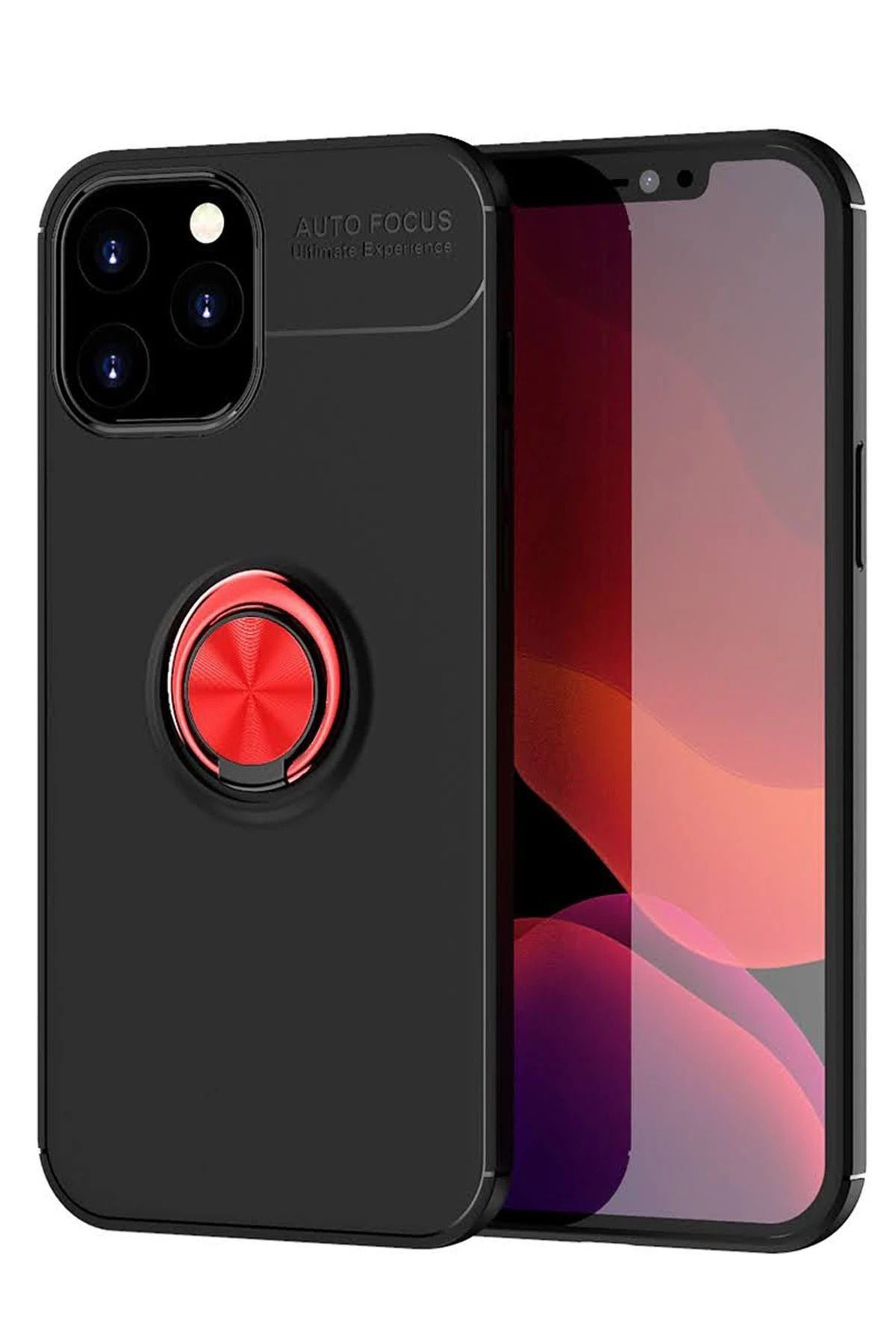 NewFace iPhone 12 Pro Max Kılıf Range Yüzüklü Silikon - Siyah-Kırmızı YNSMR