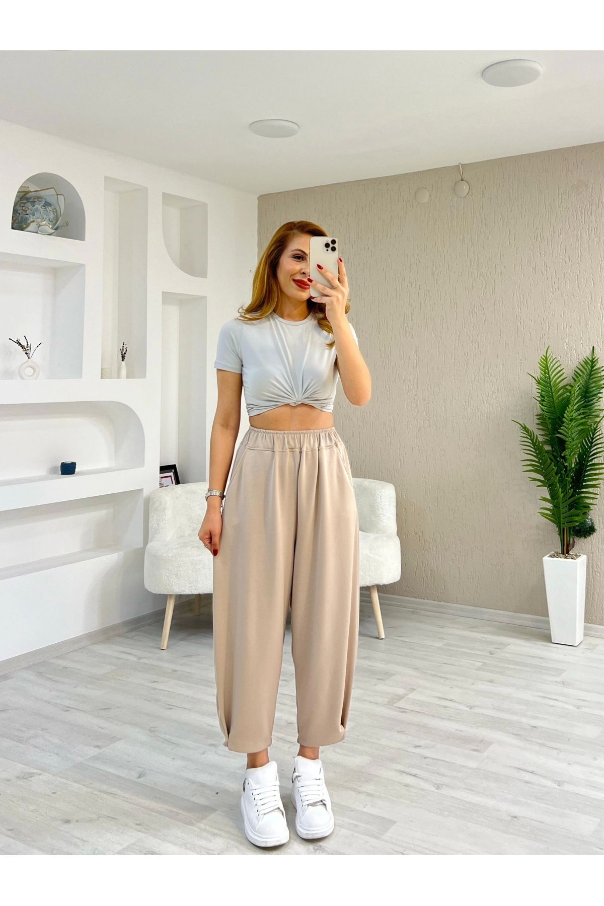 İrka Moda Modal Kumaş Şalvar Krem