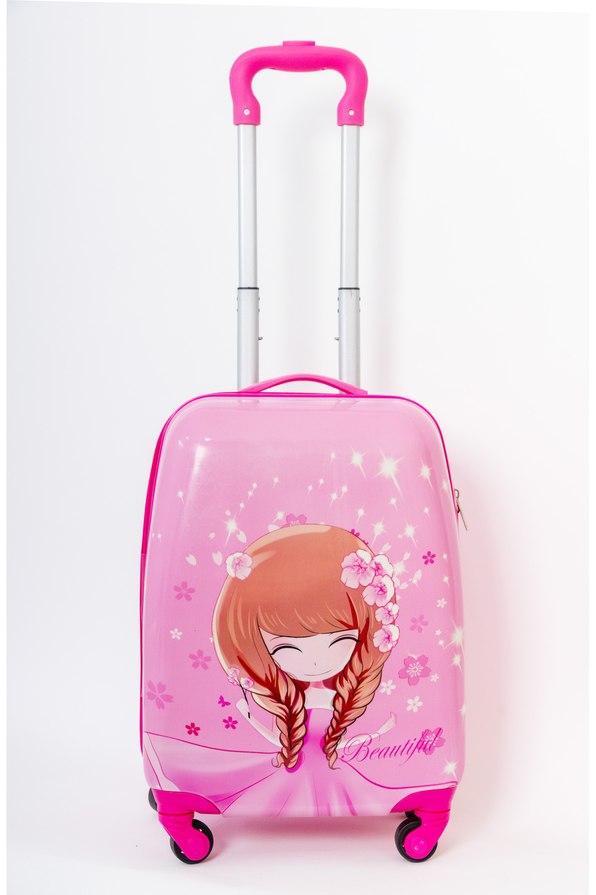Mnuk-Princess Character Kids Hard Luggage with PC Material, Trolley Bag, Size-16 Inch- P101- Pink 1