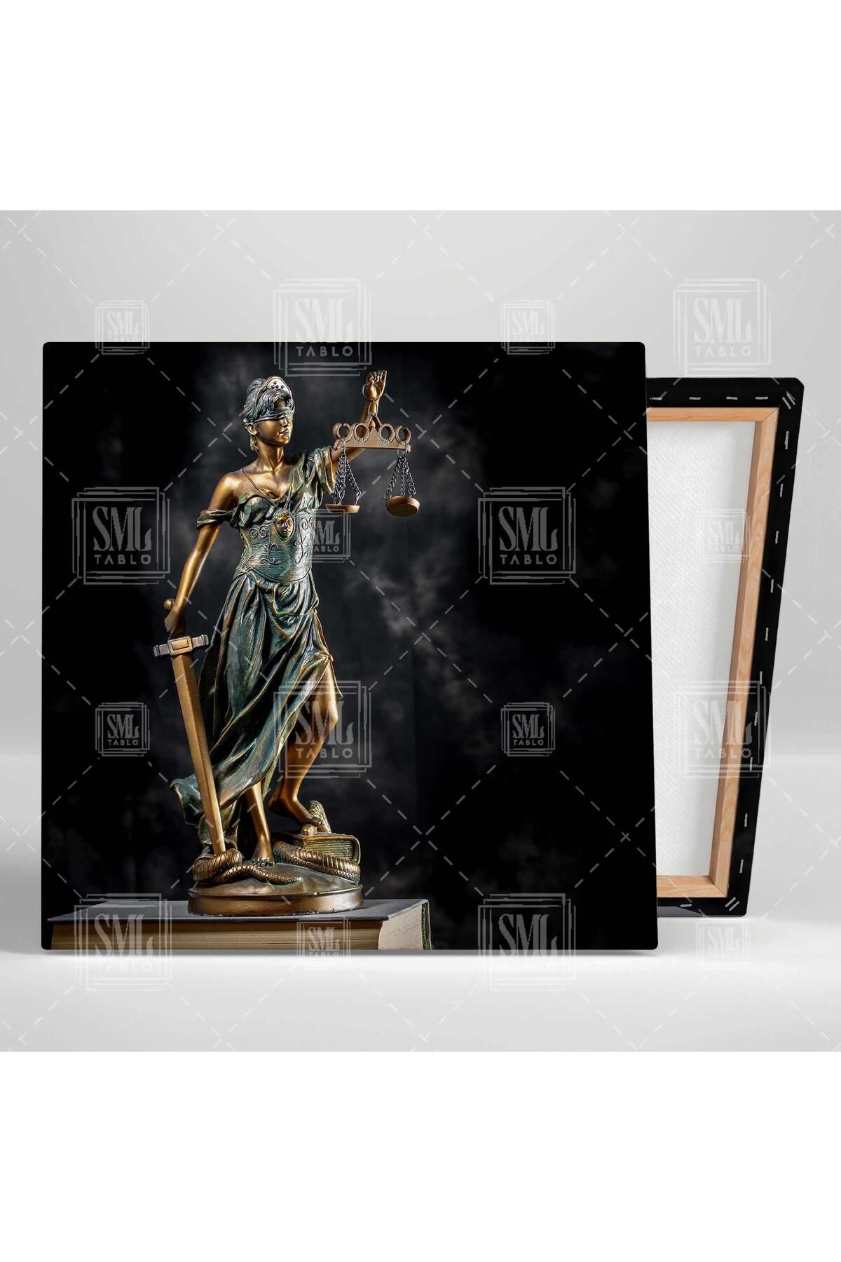 SML TABLO-Ochiul lui Themis într-o mână închisă Sabie într-o mână Balanță Statuia Justitiei Buro Legal Square Canvas Painting 2