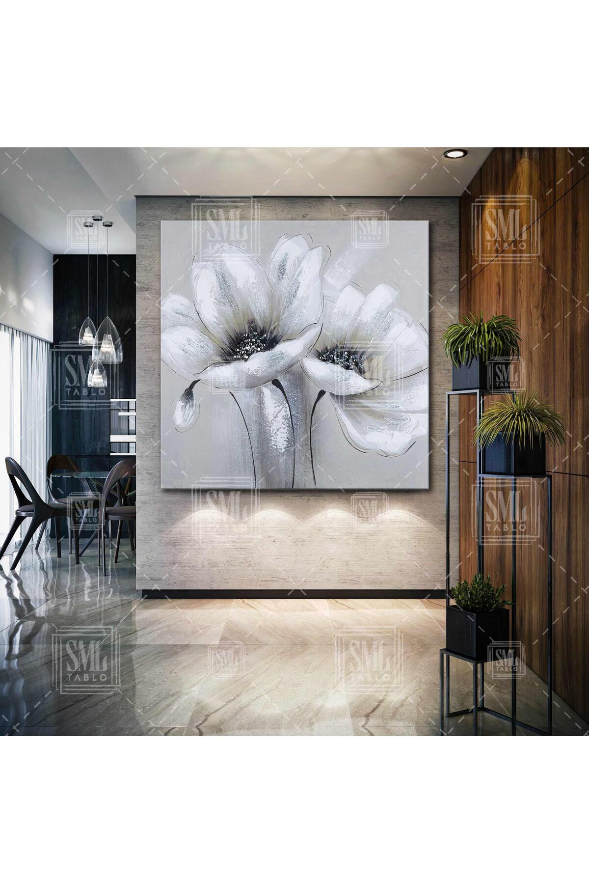 Pearl Bud White Flowers Abstract Decor Square Canvas Painting