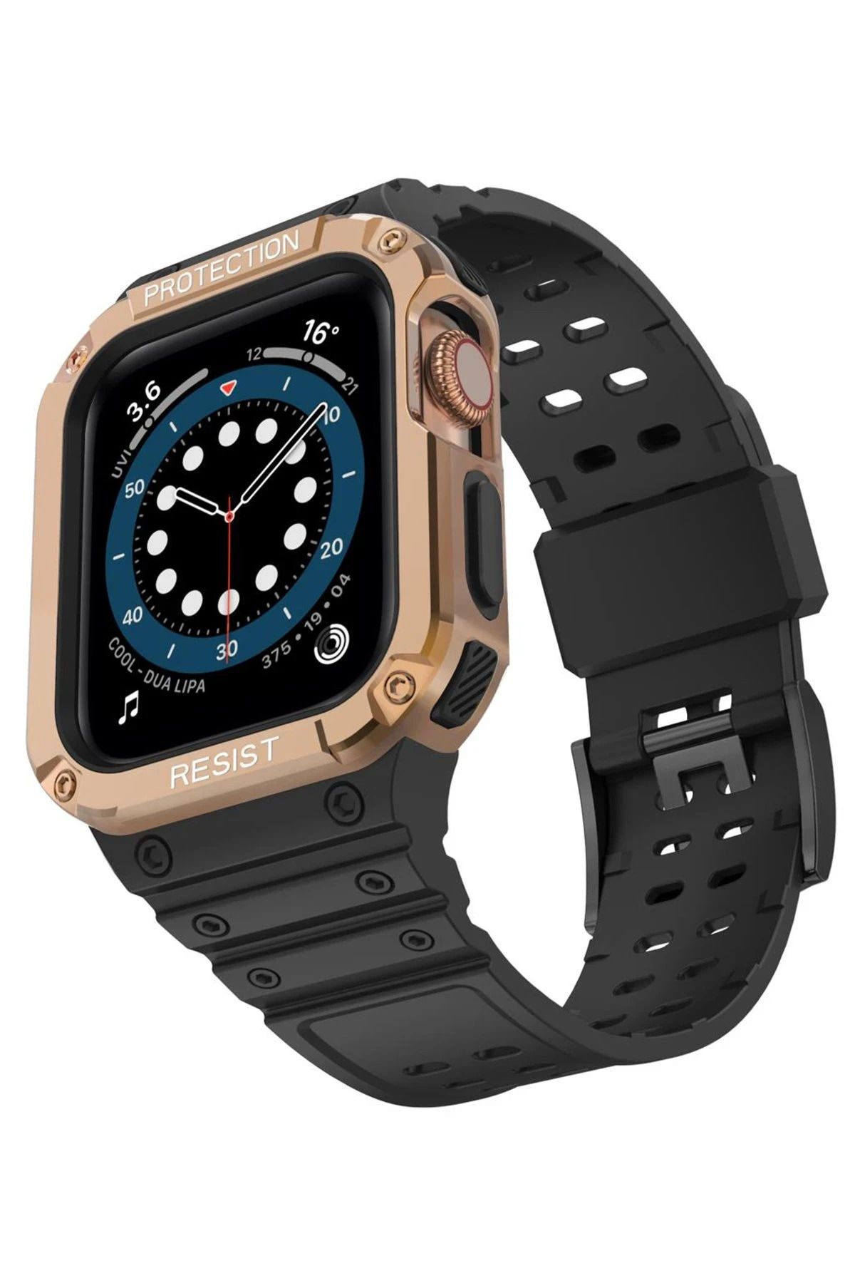 NewFace Apple Watch 42mm KR401 Silikon Kordon - Siyah-Rose INSLM