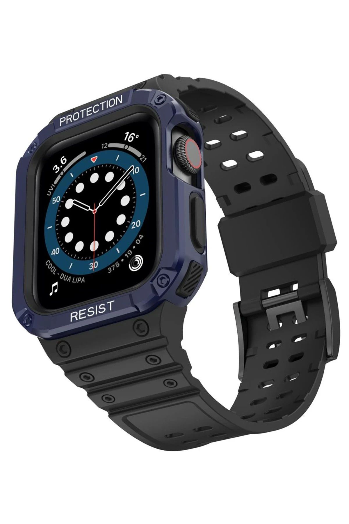 NewFace Apple Watch 42mm KR401 Silikon Kordon - Siyah-Mavi INSLM