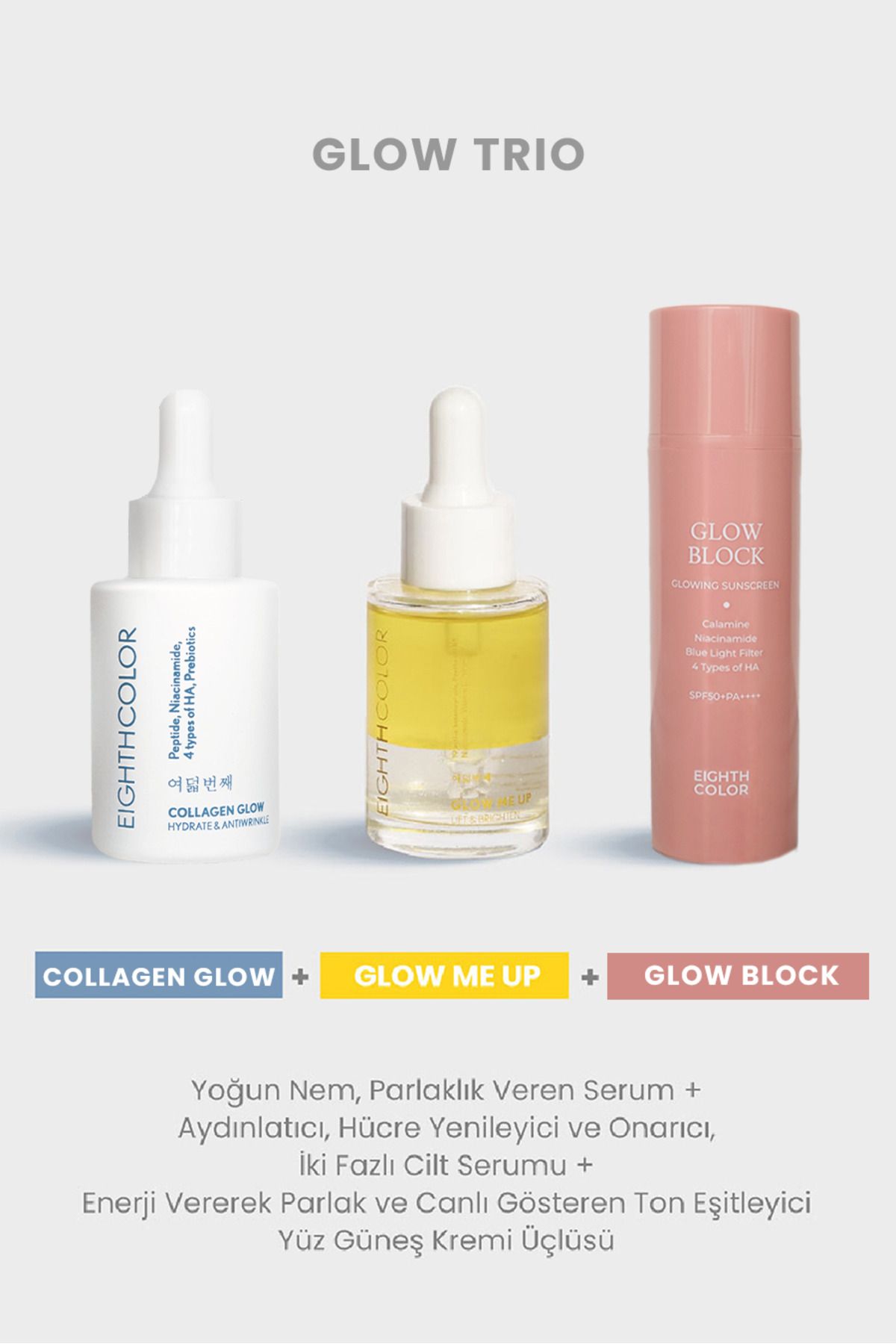 EIGHTH COLOR Glow Trio: Collagen Glow + Glow Me Up + Glow Block
