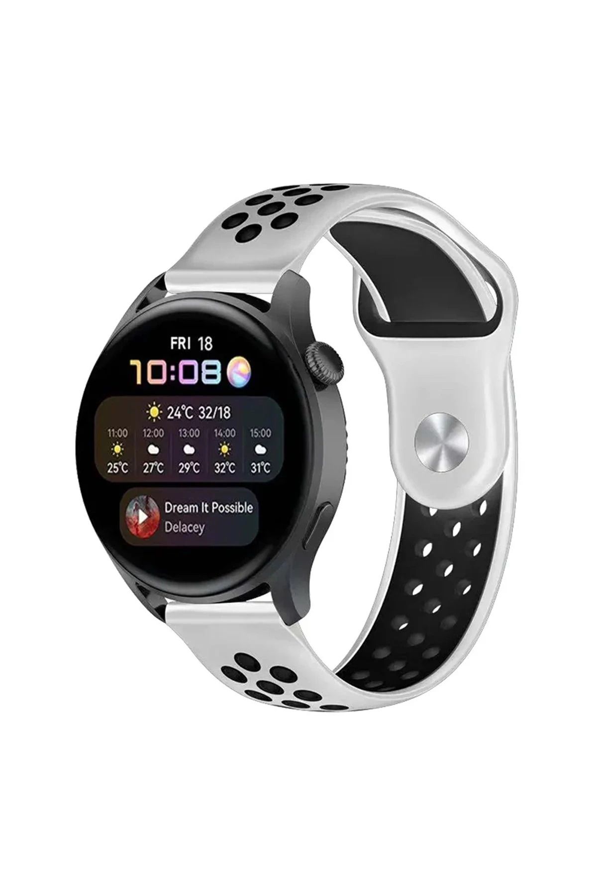 NewFace Watch 22mm Spor Delikli Kordon - Beyaz-Siyah BSTMY