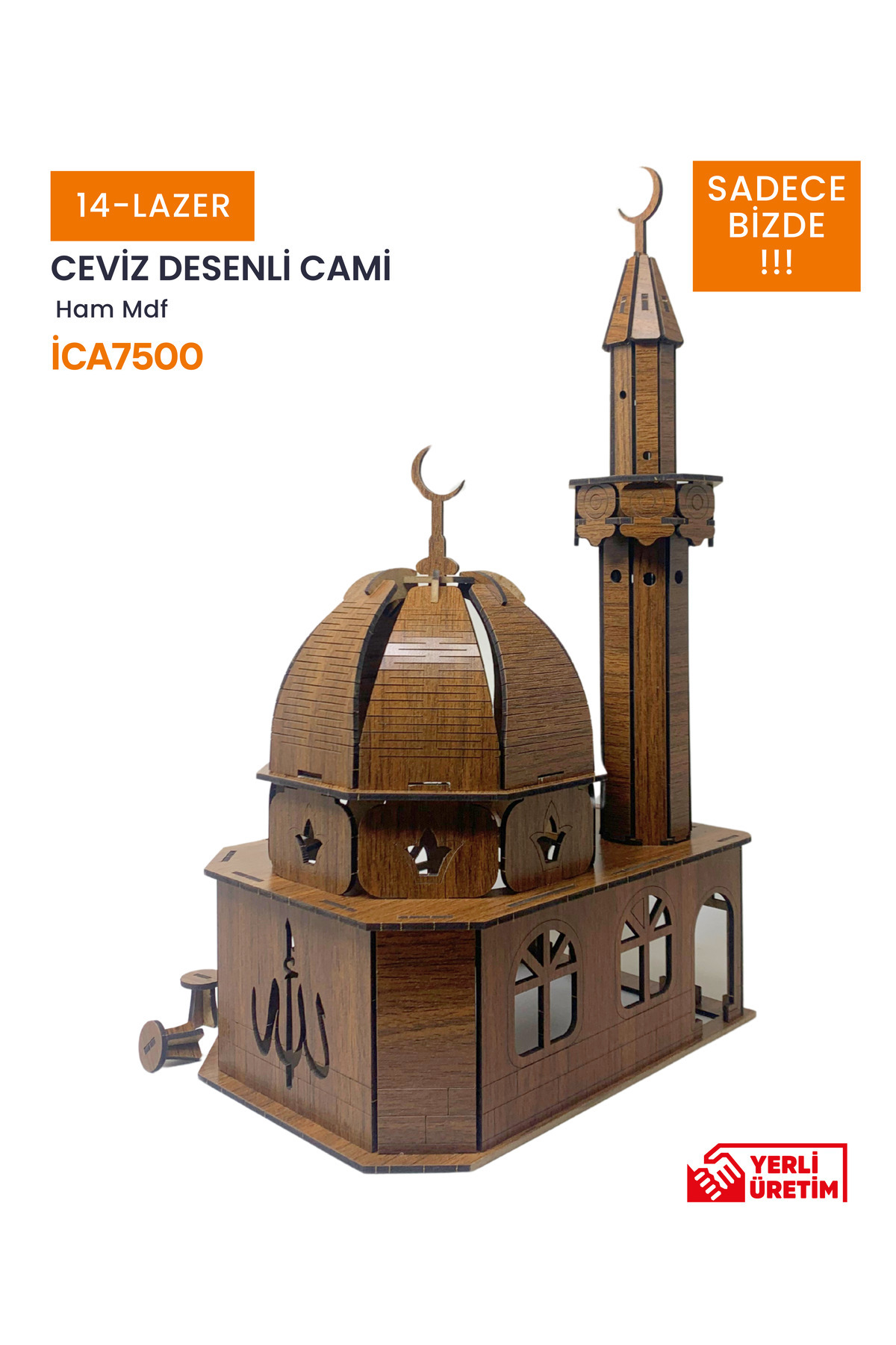 14lazerkesim 3d Büyük Boy Ahşap Kubbeli Cami Maketi 86 Parça
