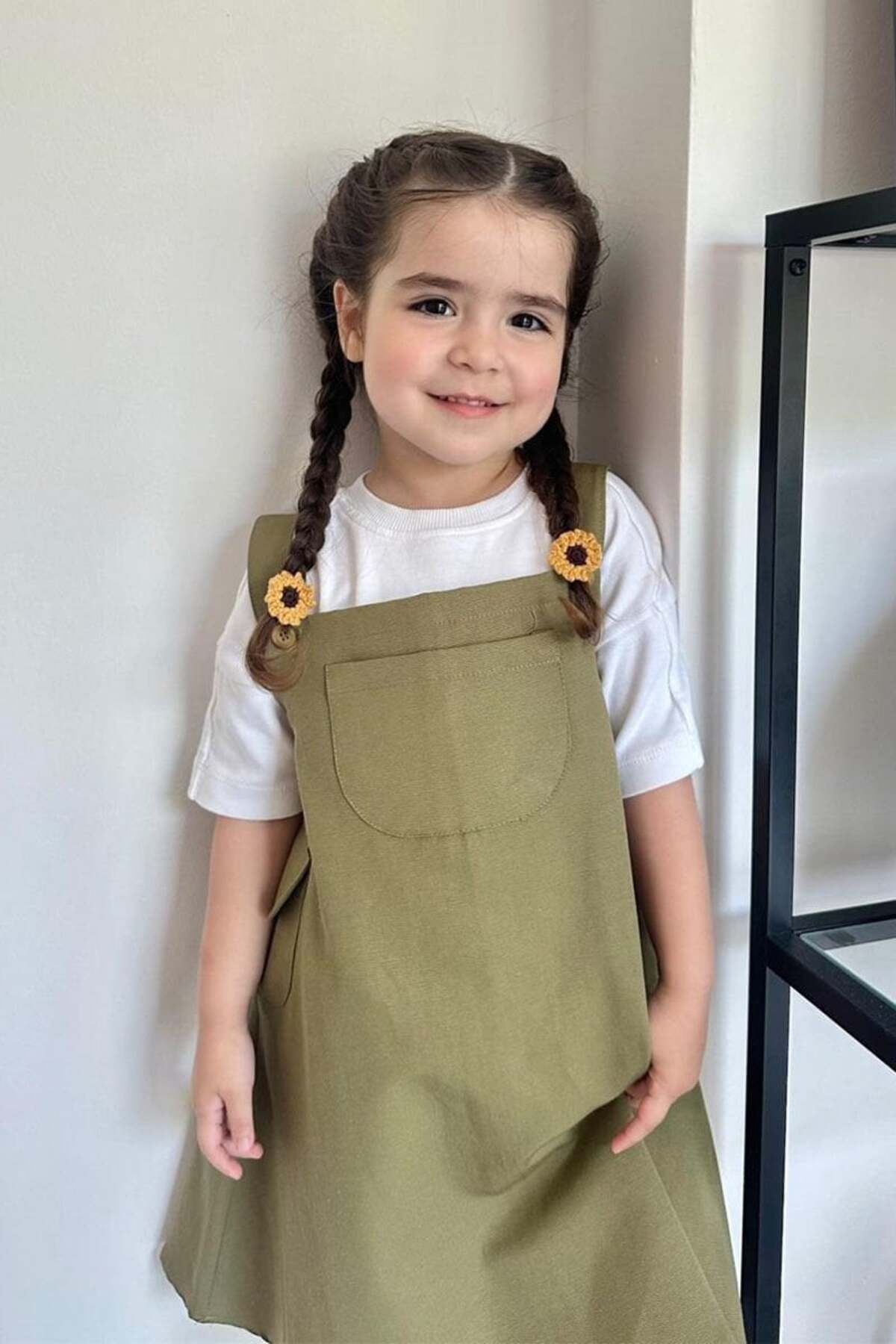 Haki Duck Keten Çocuk Etekli Salopet