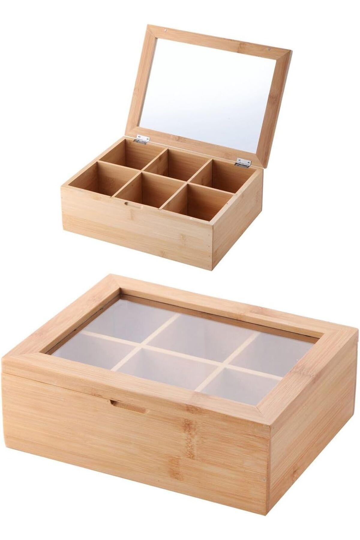 LUXE Bambu 6 Bölmeli Çay Kutusu -%100 Bambu Mıknatıslı Kapak 21x16,5 x7cm LXSHP 1055529