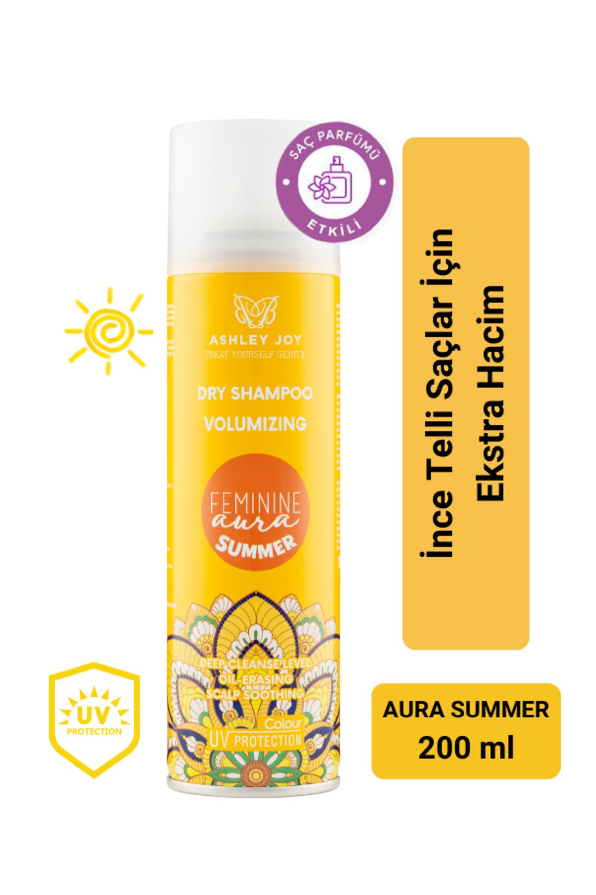 ASHLEY JOY Uv Koruma Ekstra Hacim Sağlayan Saç Parfümü Etkili Feminine Aura Summer 200 ml Kuru Şampuan