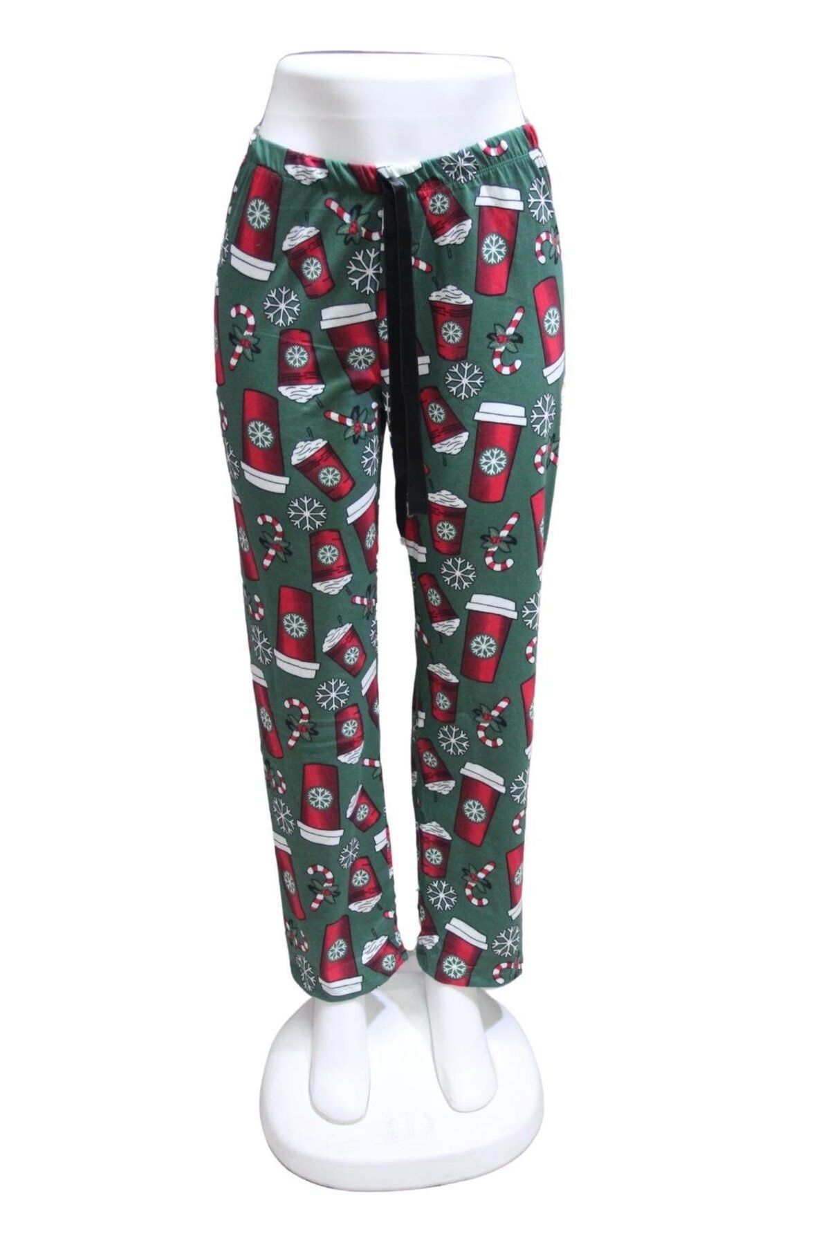 ZambakModa Likralı Kurdele Bel Detaylı Baskılı Cepsiz Kadın Pijama Altı1012