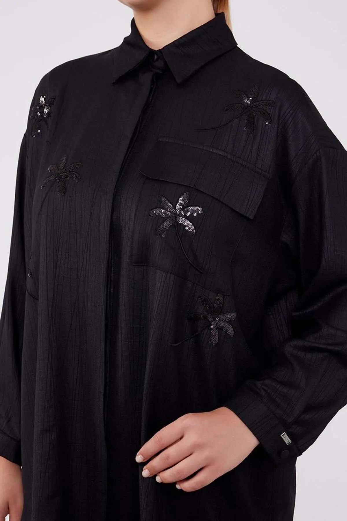 Levidor-Black Sequin Embroidered Lake Collar Double Set 3