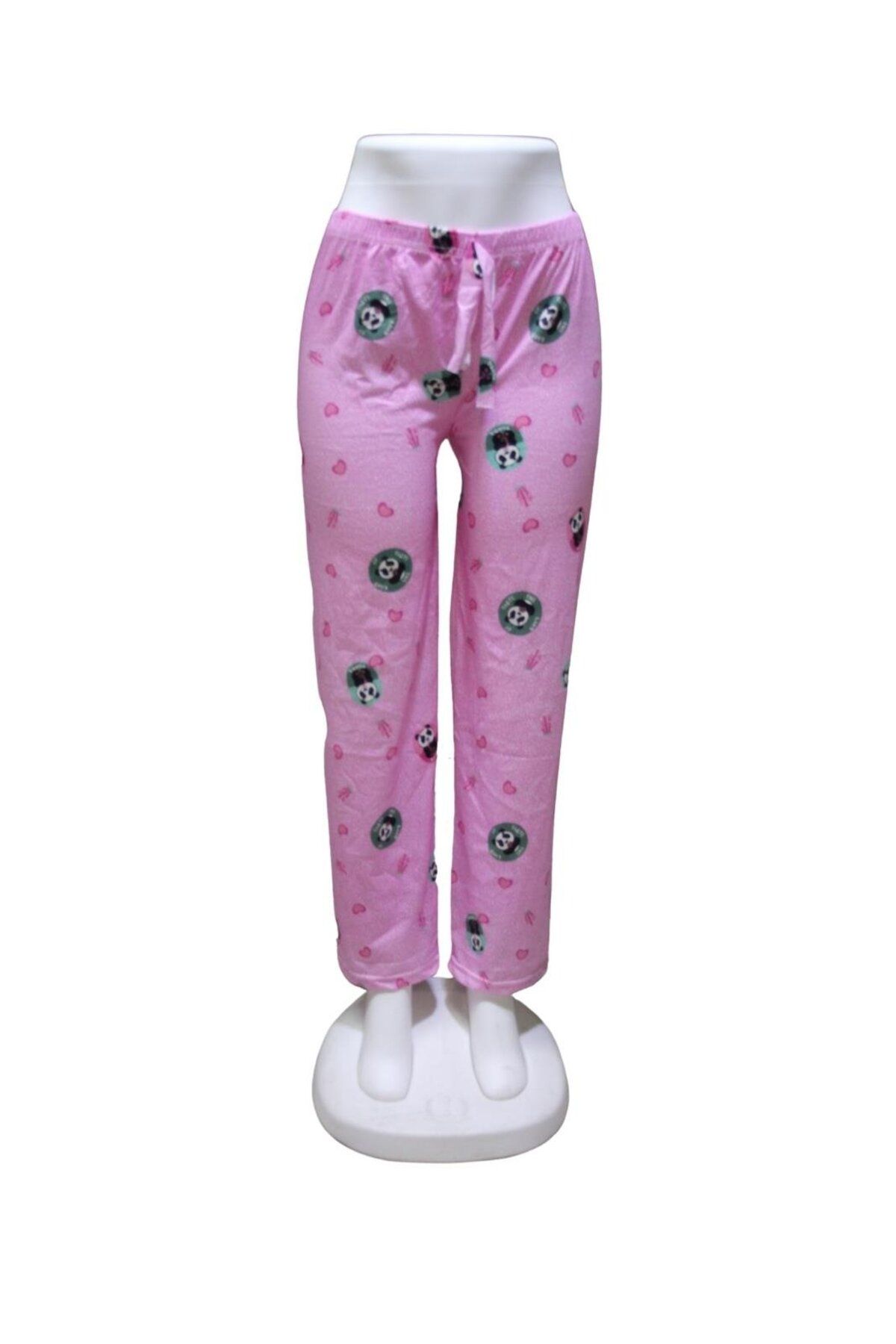 ZambakModa Likralı Kurdele Bel Detaylı Baskılı Cepsiz Kadın Pijama Altı1001
