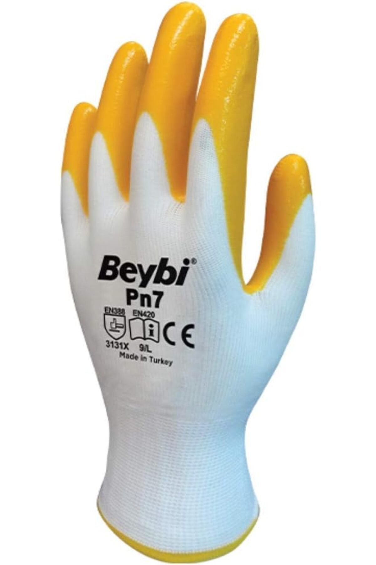 Mu Art Ahşap Mrt PN7 Polyester Örme Nitril Eldiven No 10, Çift, Beyaz Sarı Art 871301