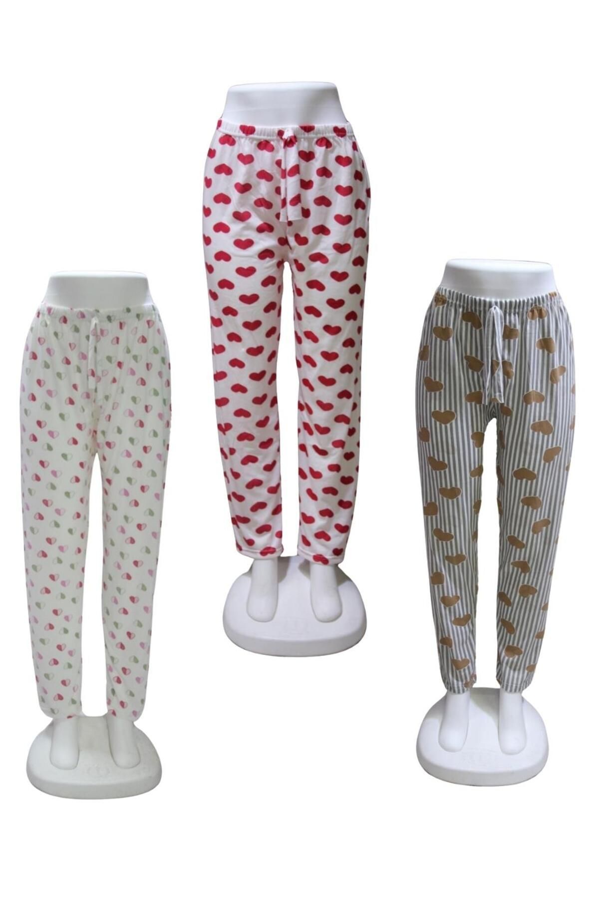ZambakModa Süprem 3 lü Paket Kurdele Bel Detaylı Baskılı Cepsiz Kadın Pijama Altı1023