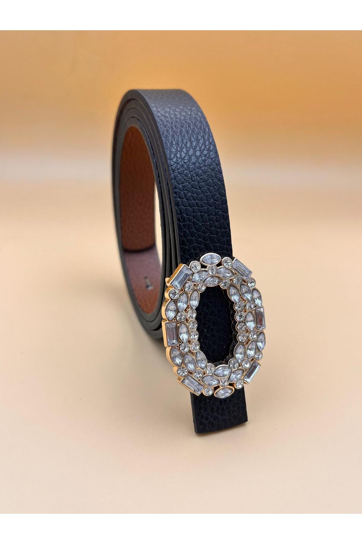 Desre Moda 2 cm Gold Tokalı Taşlı Kadın Kemer Pantolon Kemeri Elbise Kemeri Gömlek Kemeri Çeker Kemeri
