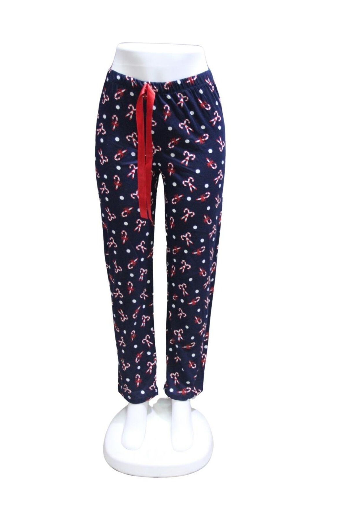 ZambakModa Likralı Kurdele Bel Detaylı Baskılı Cepsiz Kadın Pijama Altı1010