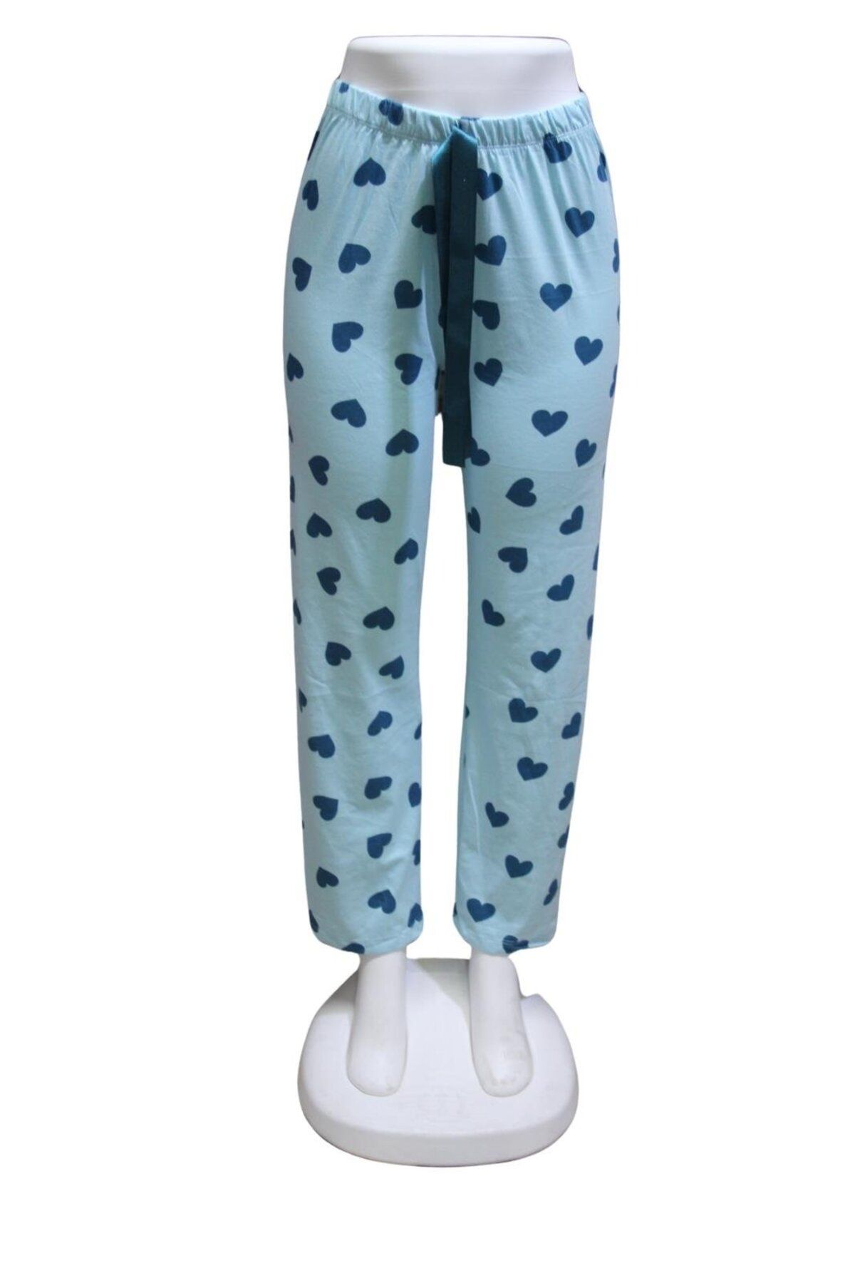 ZambakModa Likralı Kurdele Bel Detaylı Baskılı Cepsiz Kadın Pijama Altı1007