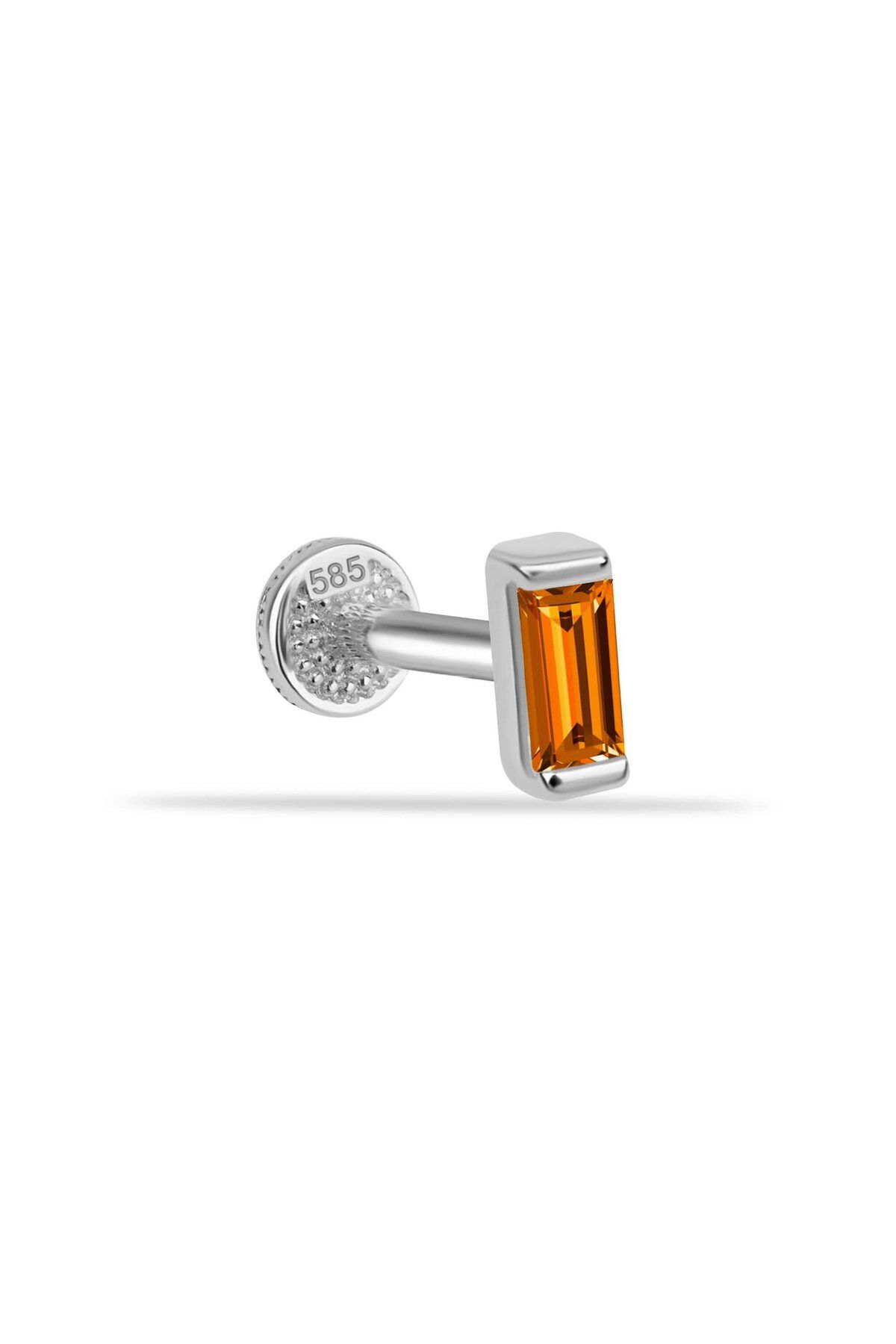 Dianora Piercing 14 Ayar Altın Turuncu Baget Taşlı Minimal Tragus Piercing