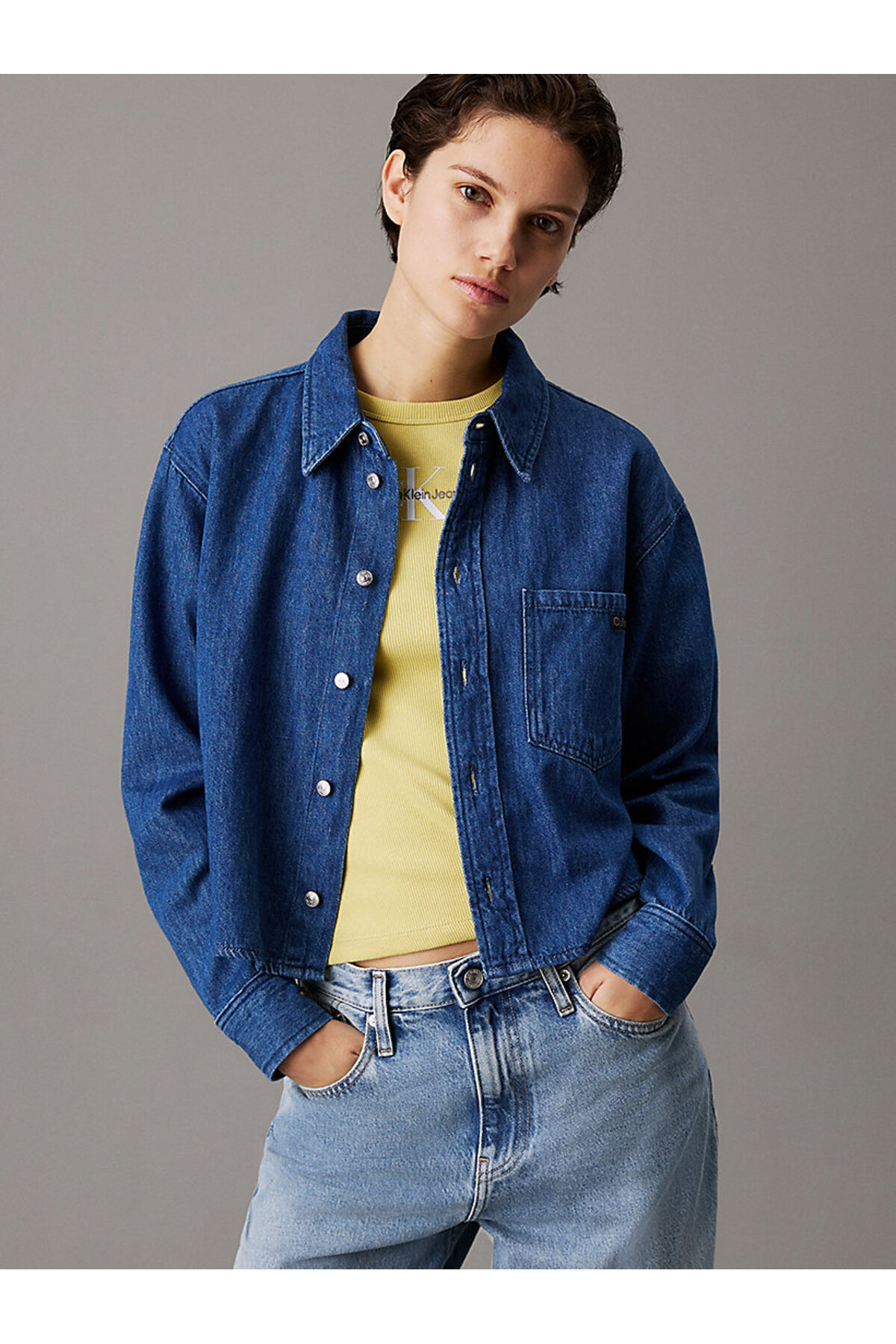 KISALTILMIŞ BABA DENİM GÖMLEK