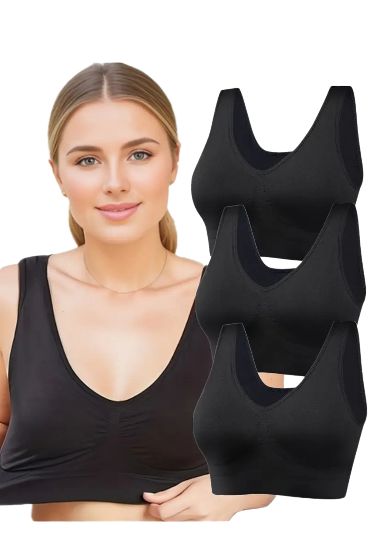 EMBA BUTİK-3-Piece Thick Strap Padless Gathering Bra Corset Sports Bra Bustier Set of Three 4
