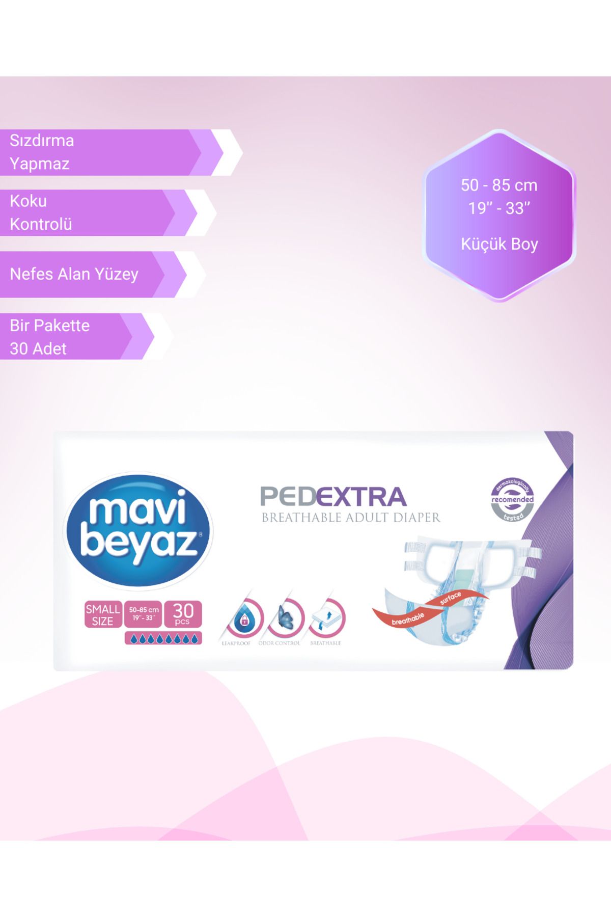 Mavi beyaz Ped Ekstra Bel Bantlı Hasta Bezi Küçük Boy 30'lu